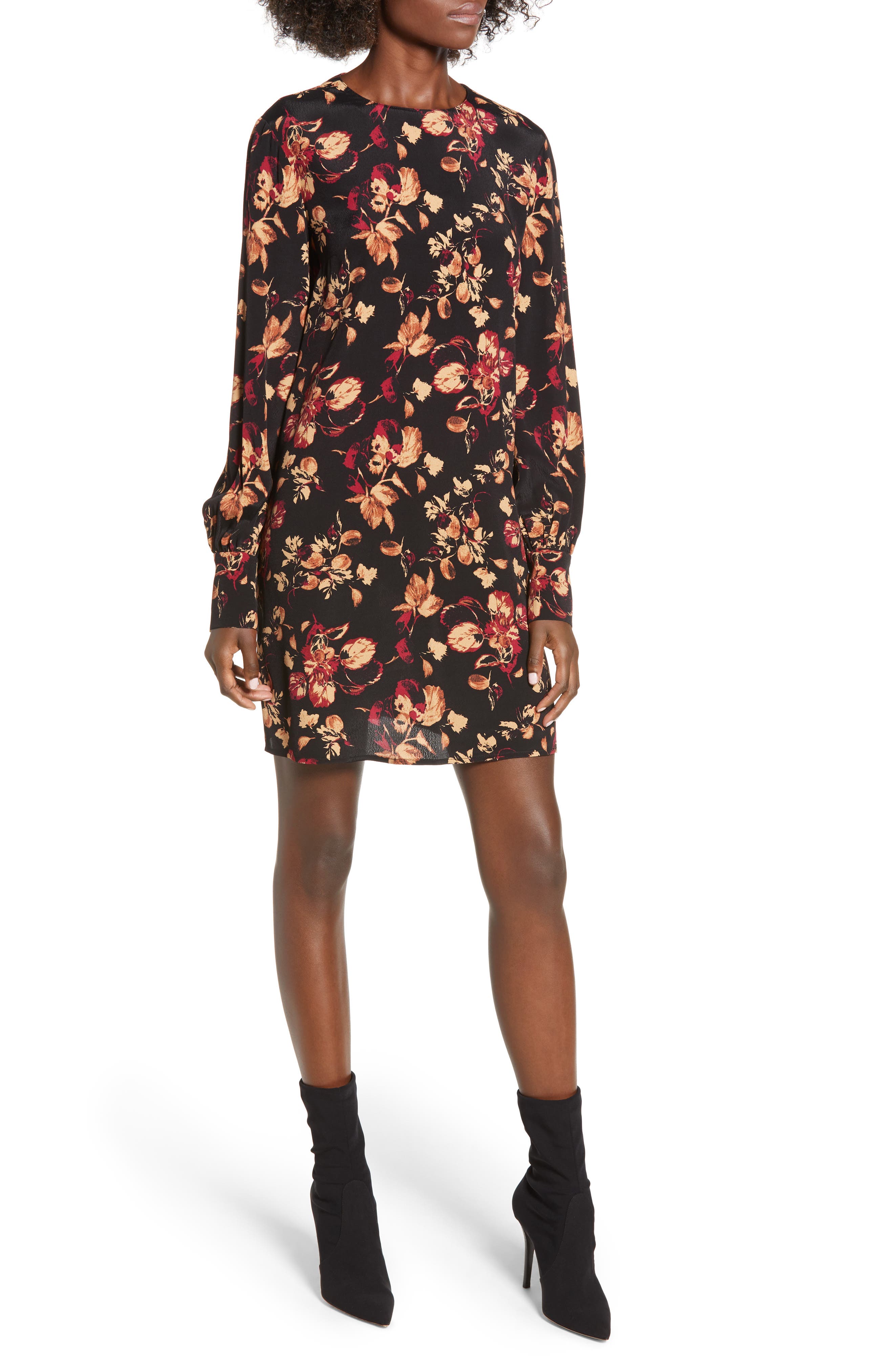 Leith Long Sleeved Shirred Cuff Dress, Black