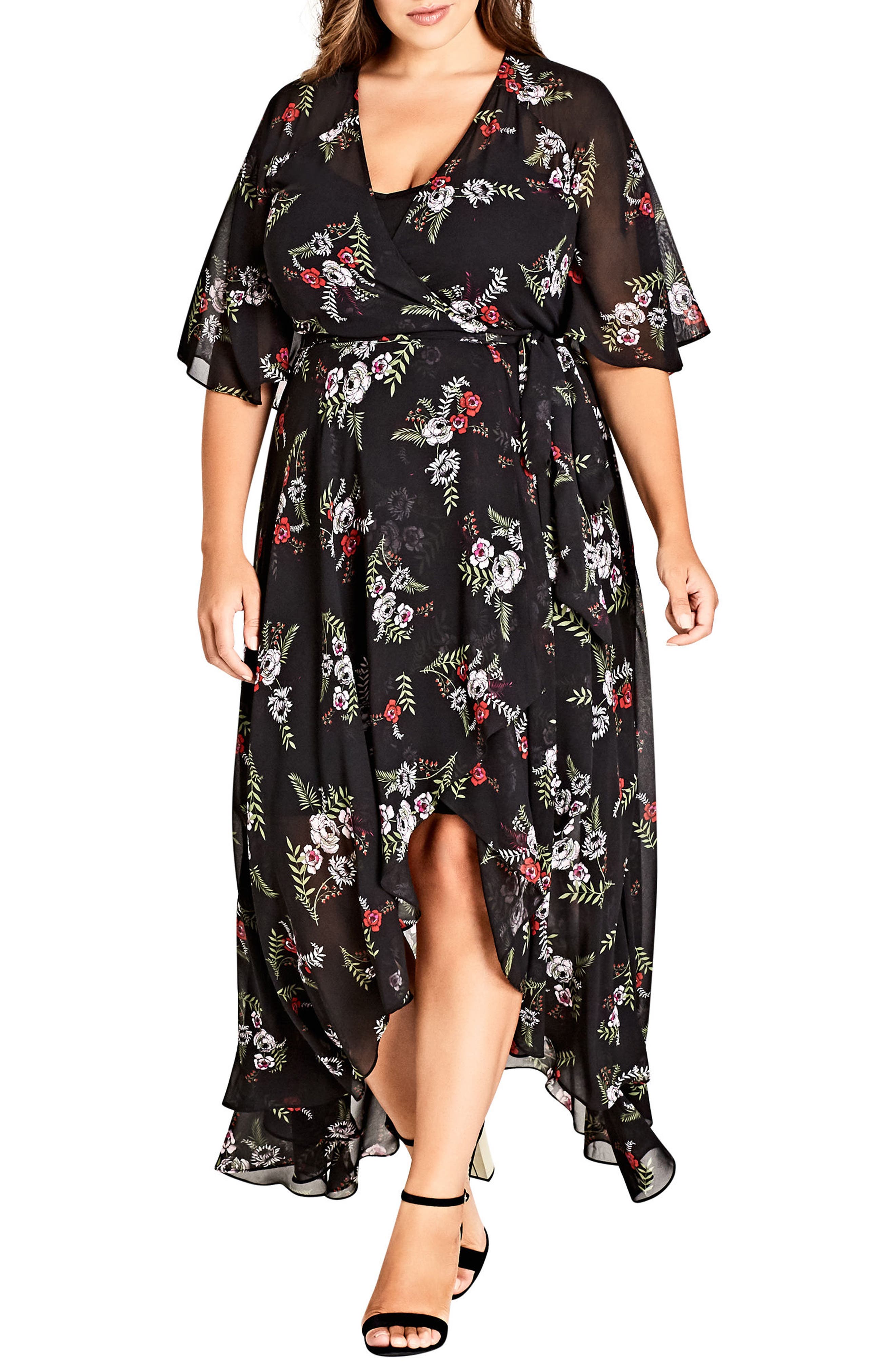 Plus Size City Chic Floral Agave Wrap Dress
