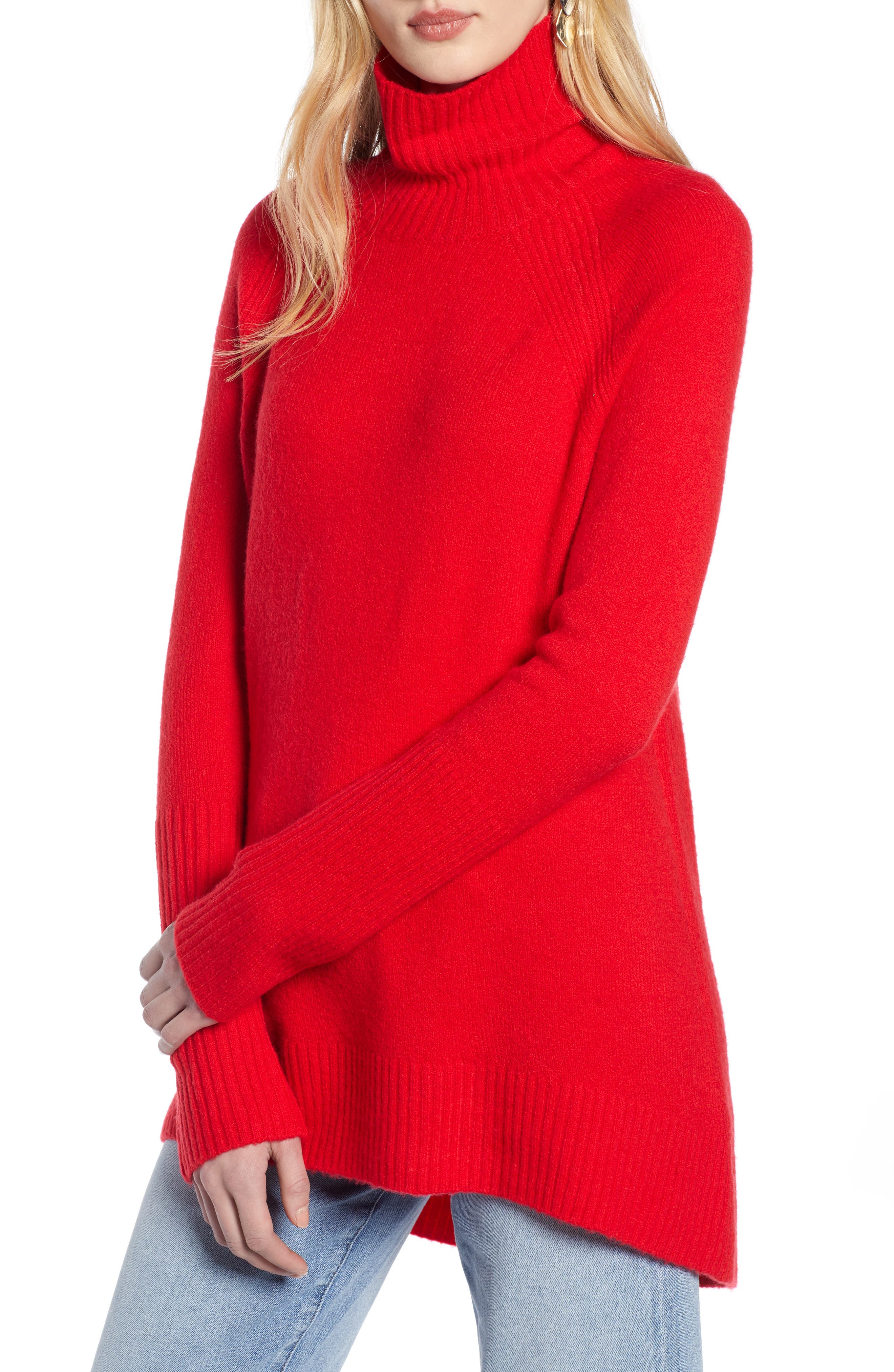 Halogen High Low Oversize Wool Blend Sweater, Red