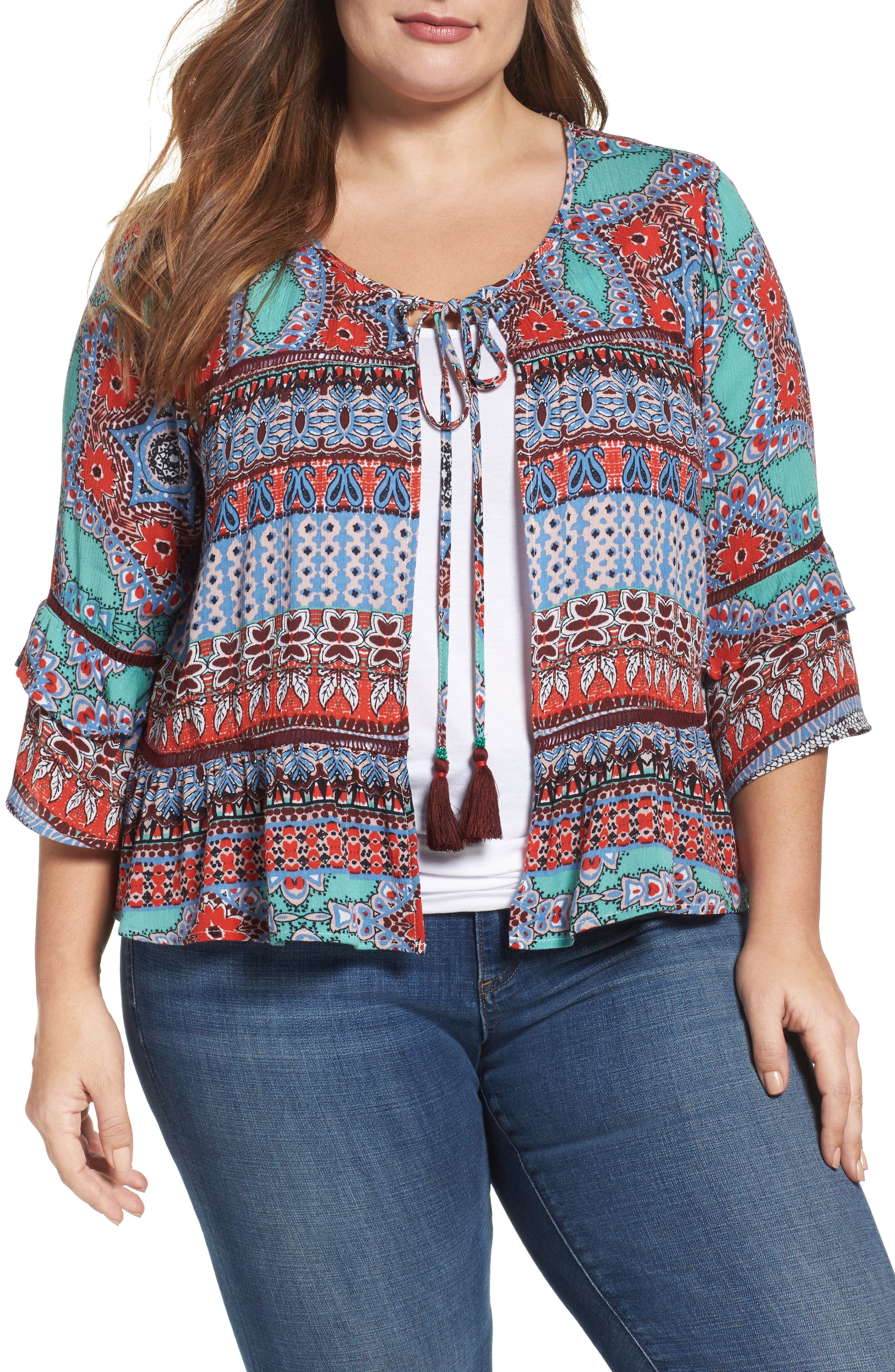 Democracy Flounce Cuff Print Bed Jacket (Plus Size) Nordstrom