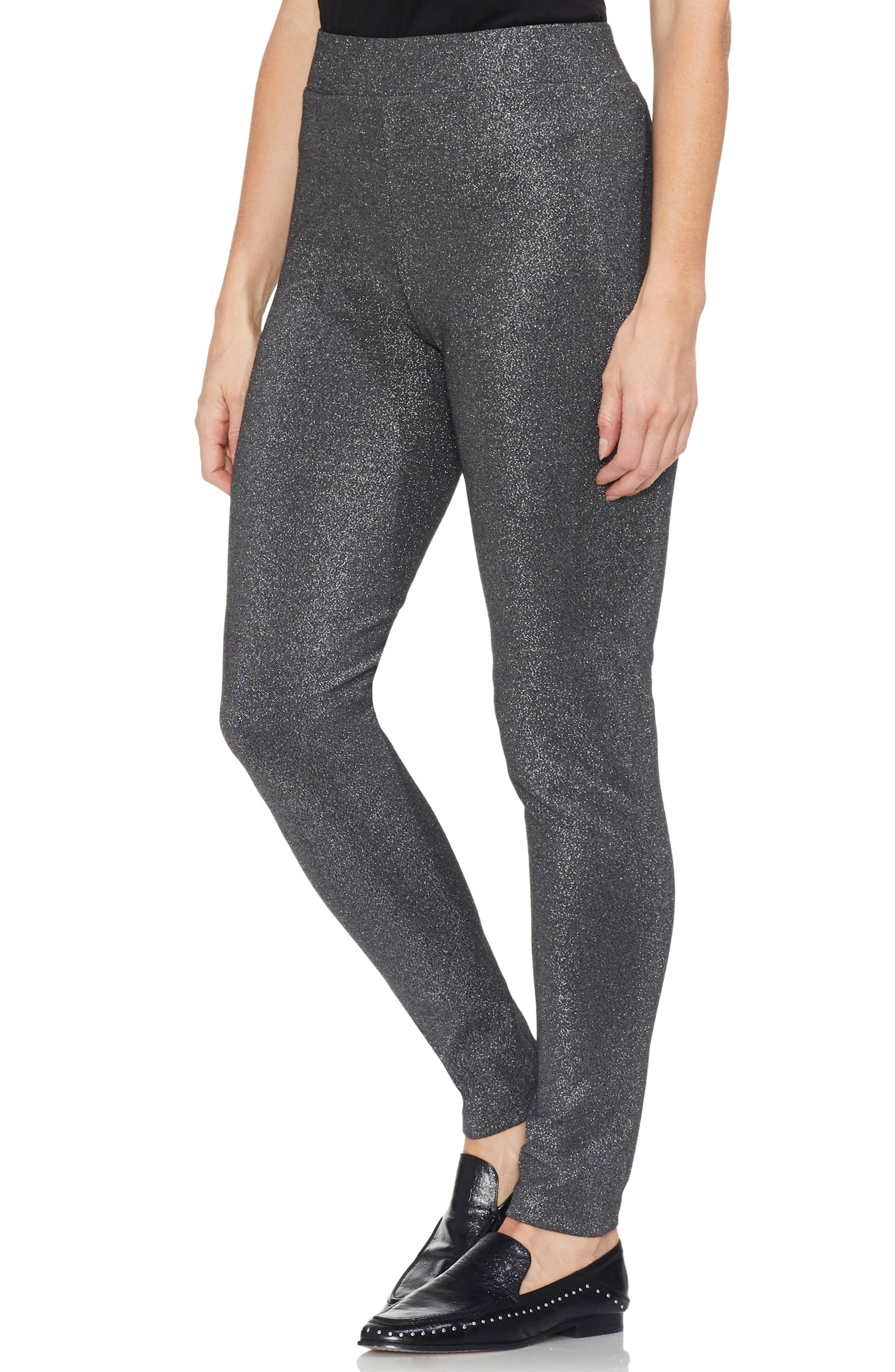Vince Camuto Metallic Ponte Leggings, Black