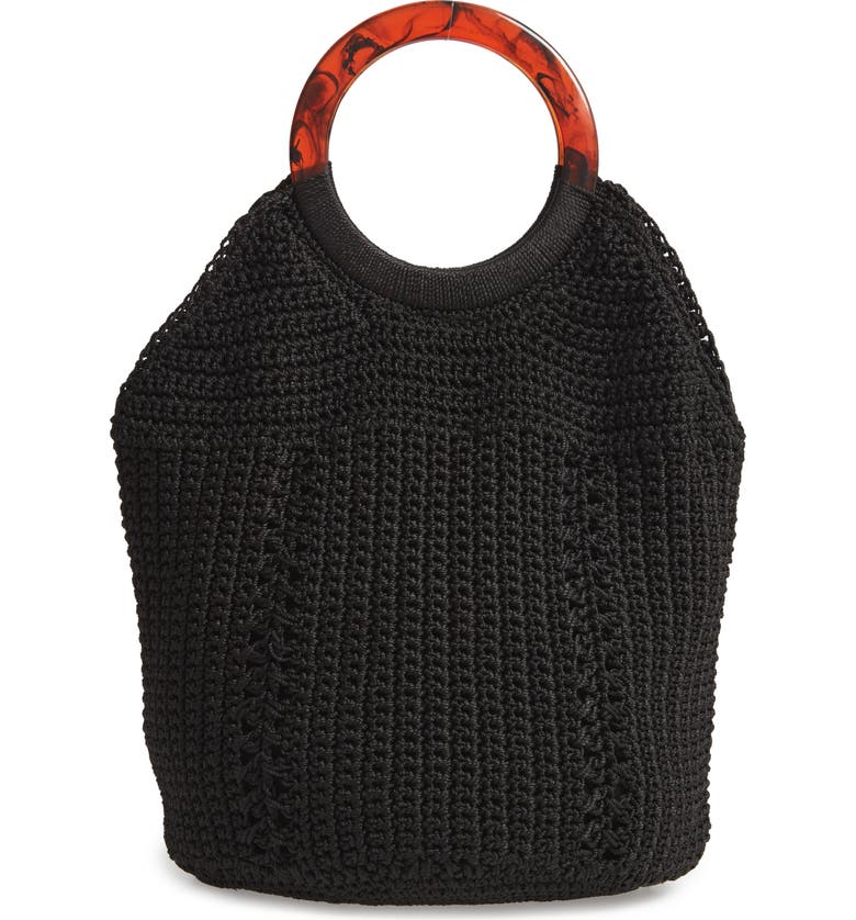 LaLa Crochet Tote, Main, color, BLACK