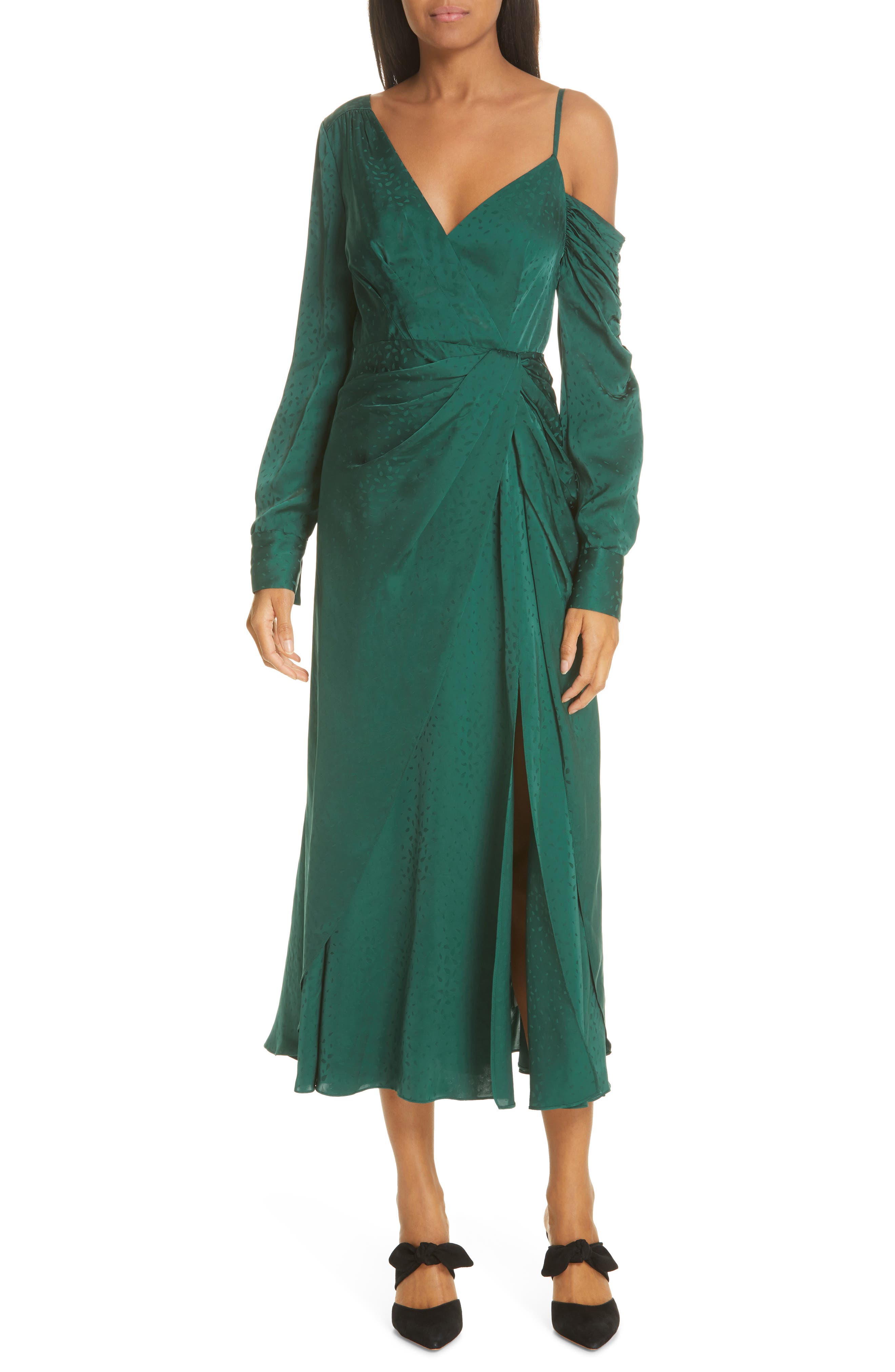 Self-Portrait Asymmetrical Jacquard Dress, Green