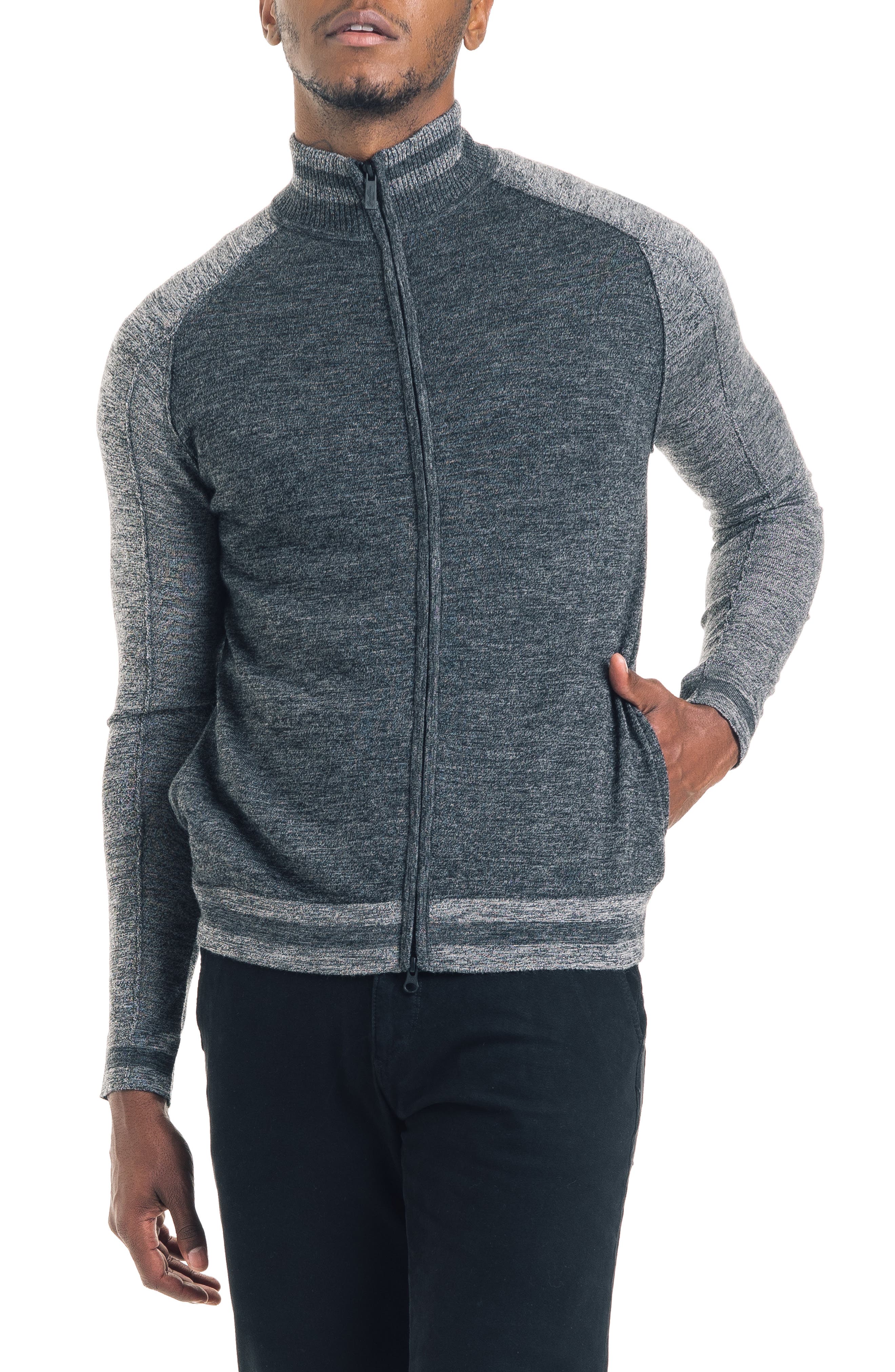 Good Man Brand Modern Slim Fit Merino Wool Track Jacket, Grey