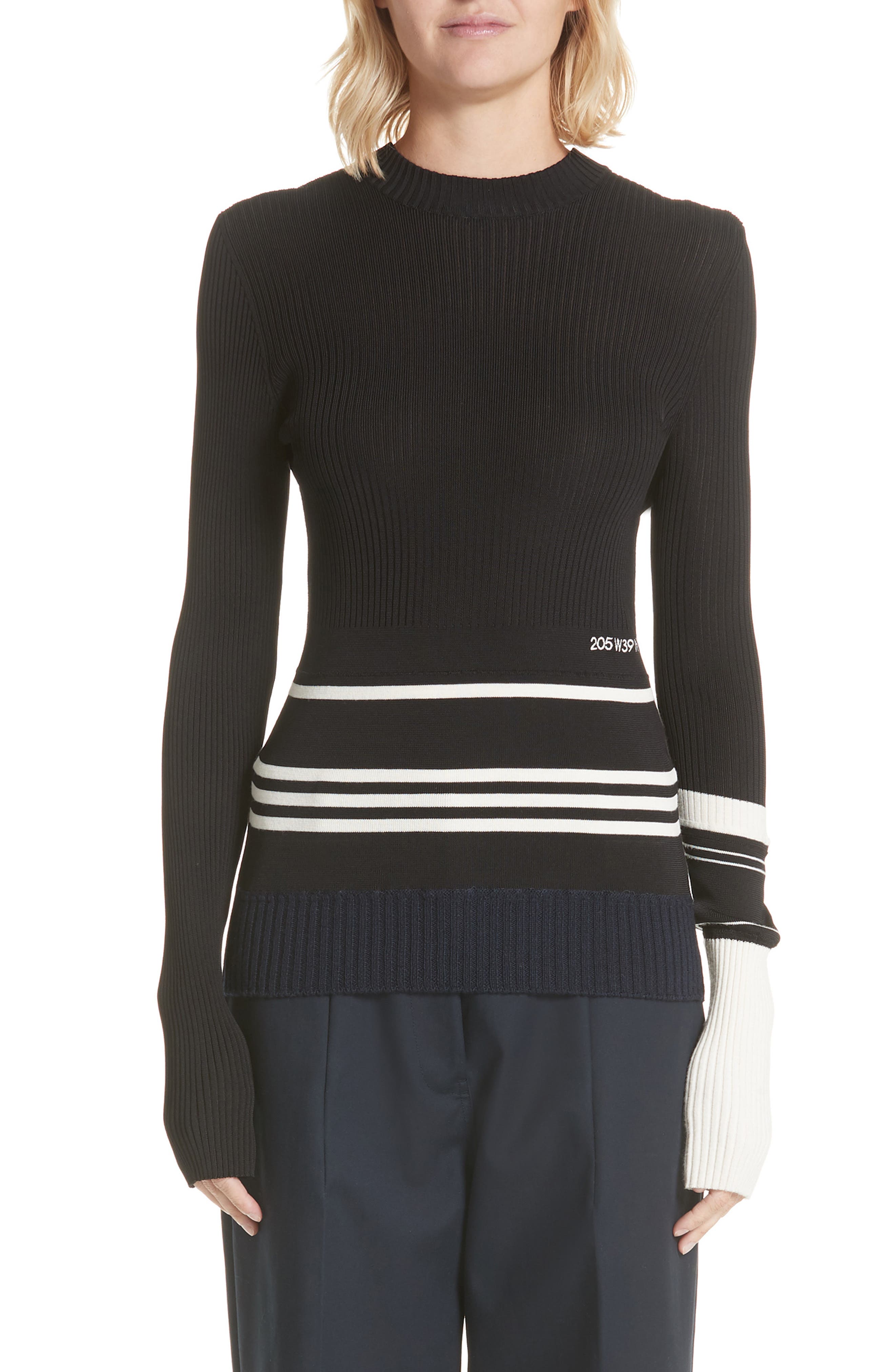 Calvin Klein 205W39Nyc Varsity Stripe Colorblock Sweater, Black