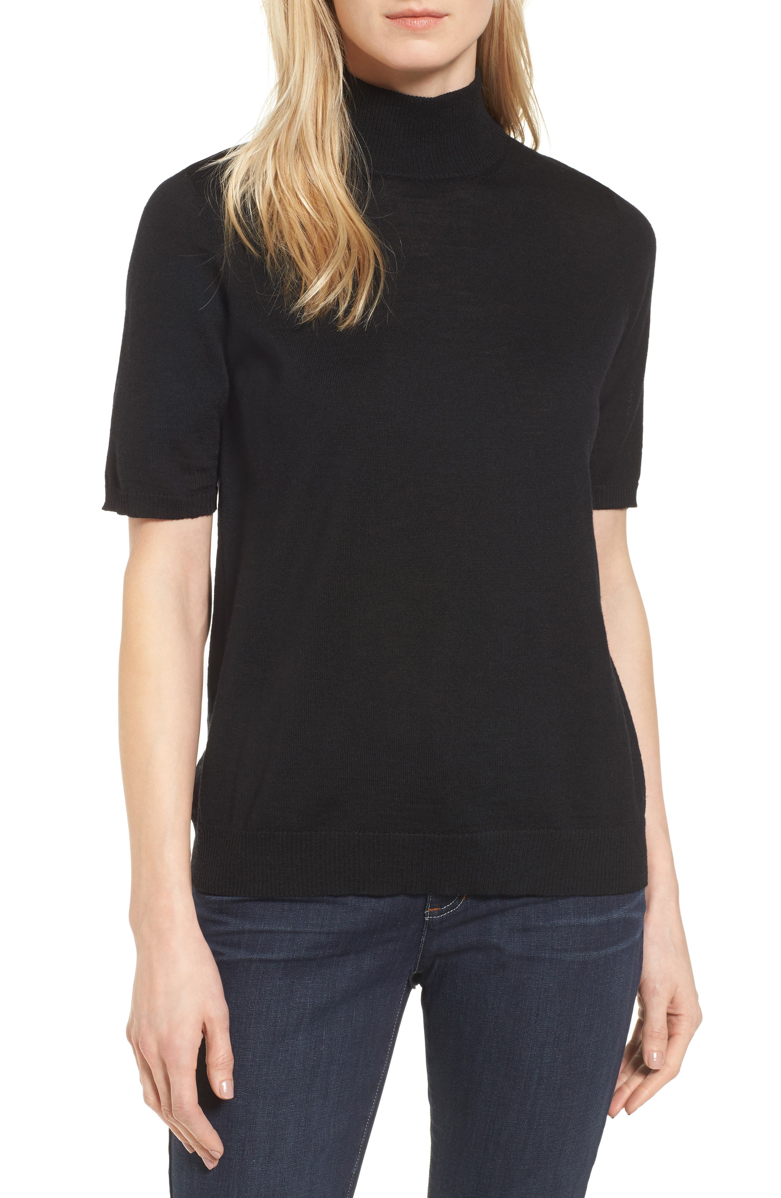 Eileen Fisher Merino Wool Mock Neck Sweater, Black
