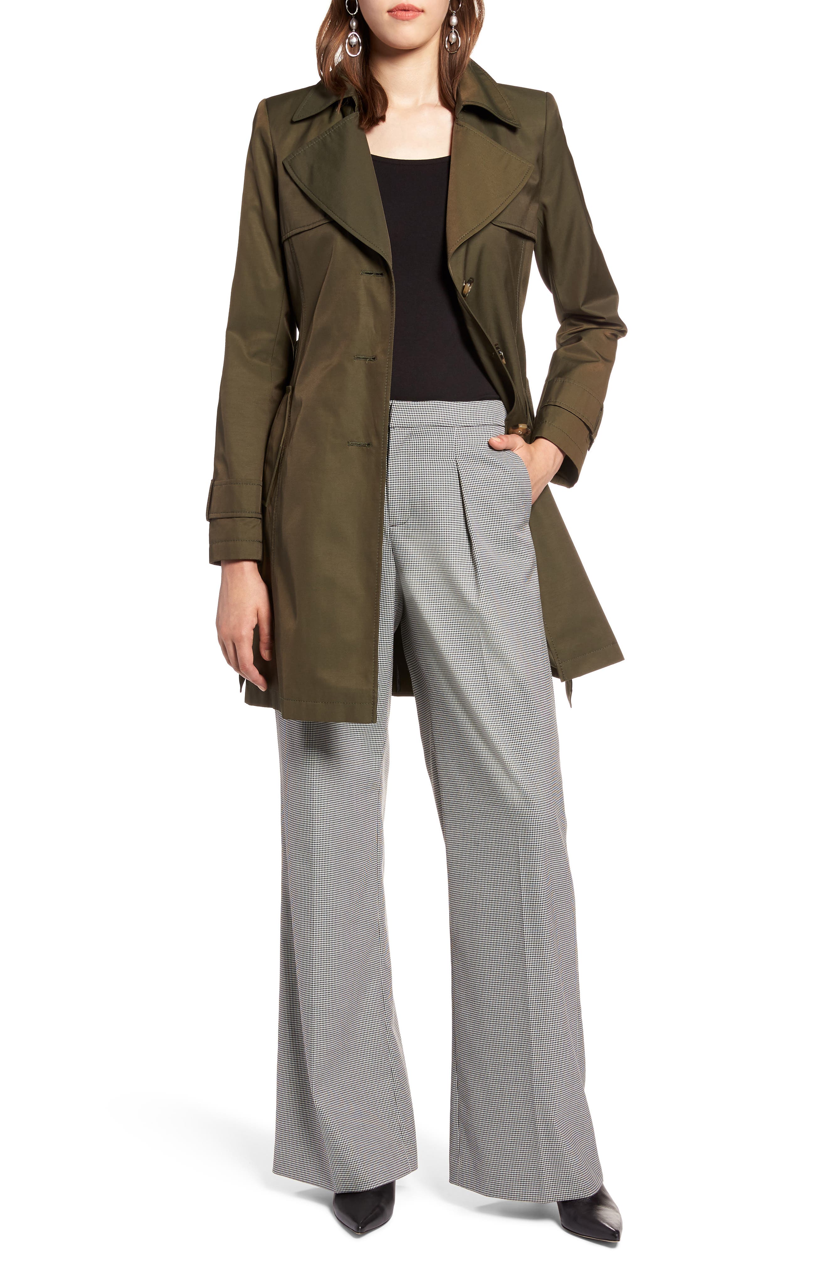 Halogen Hooded Trench Coat, Green