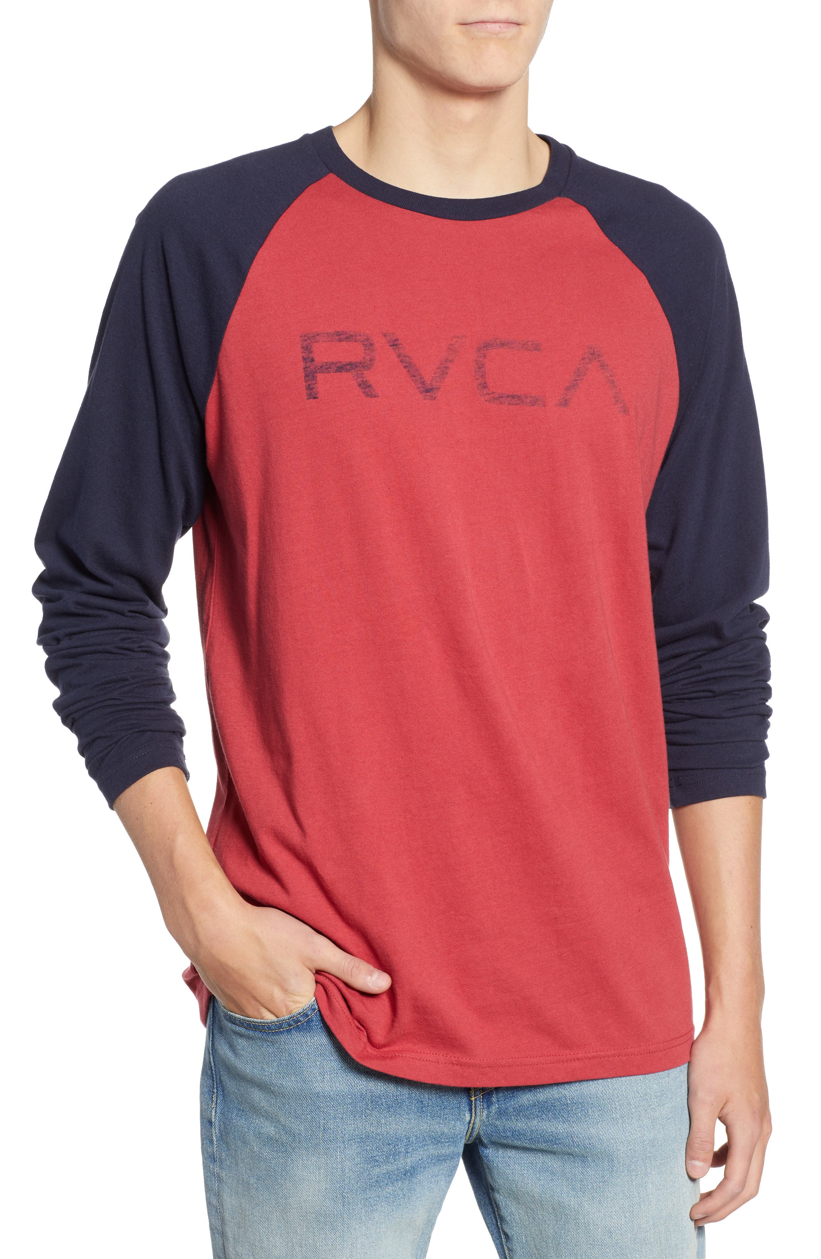 Rvca Big Logo Long Sleeve T-Shirt, Red