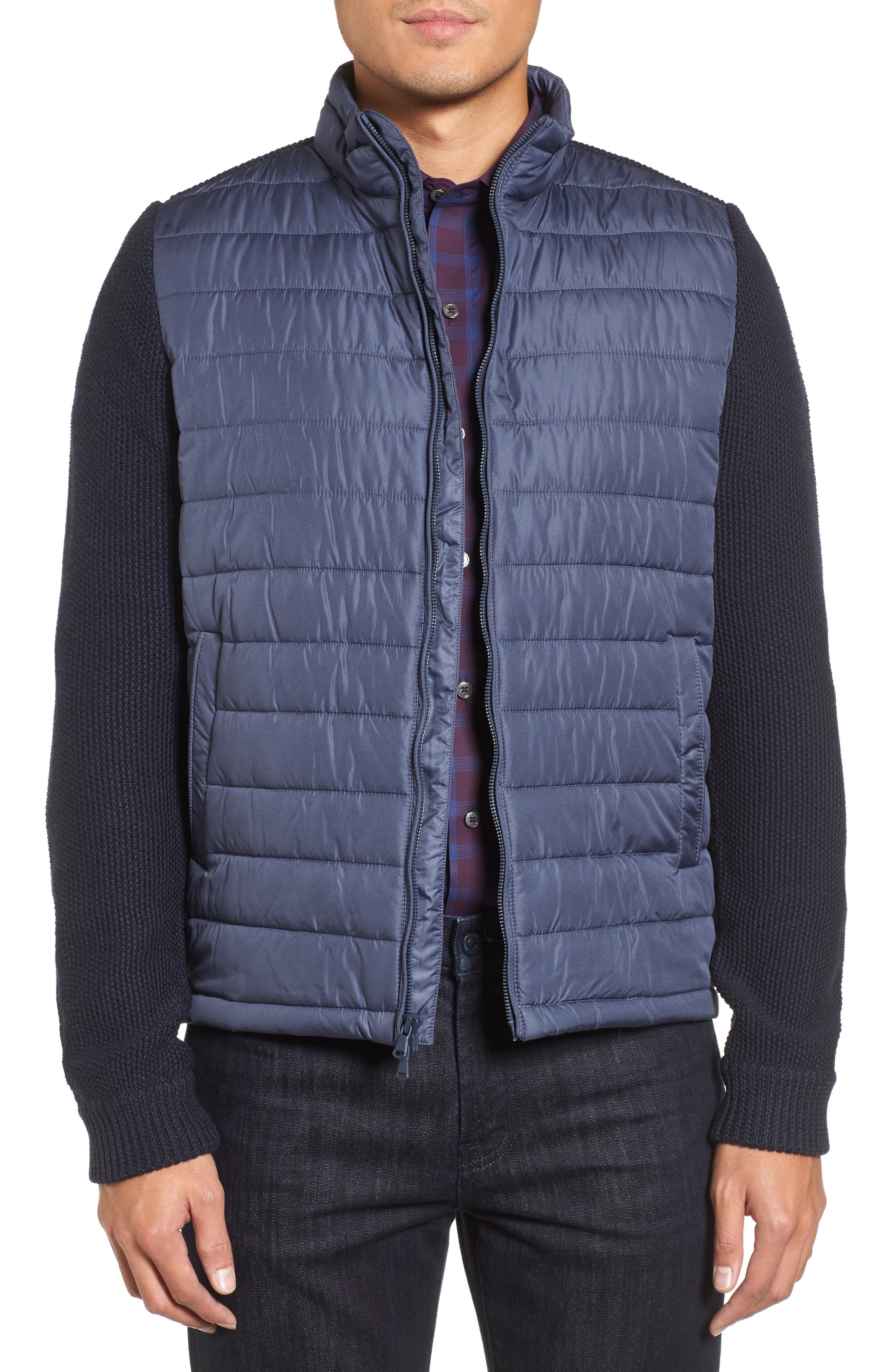 Zachary Prell Hinman Quilt Front Merino Cardigan, Blue