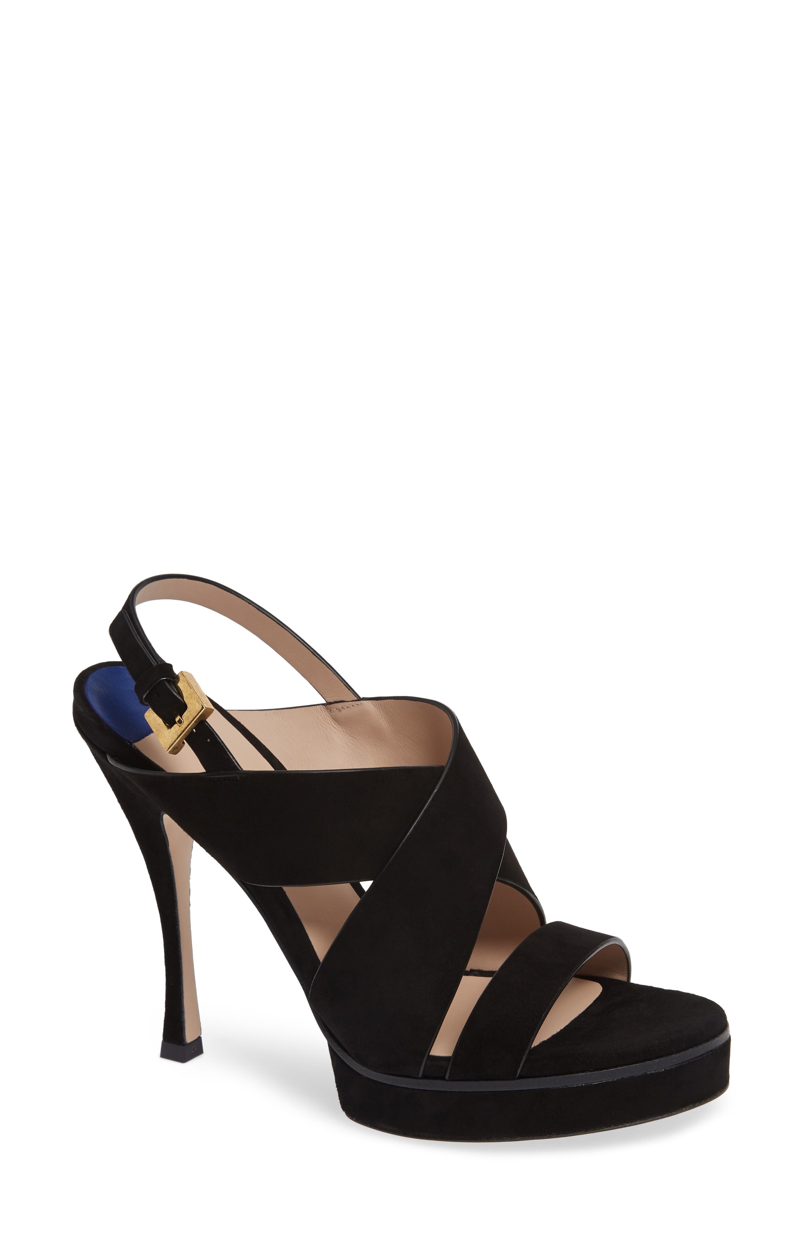 Stuart Weitzman Hester Cross Strap Sandal- Black
