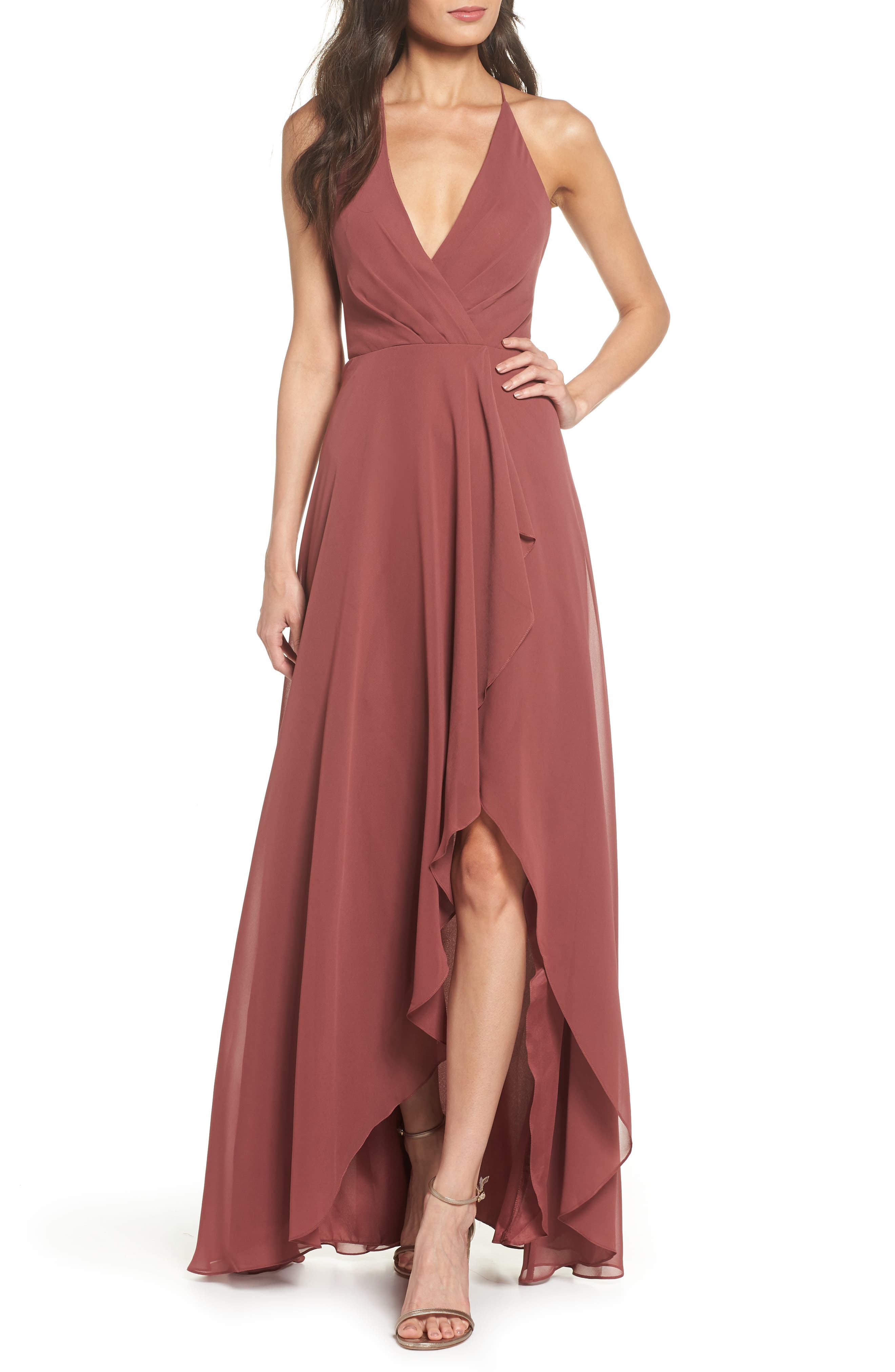 Jenny Yoo Farrah Ruffle Skirt Chiffon Gown, Pink