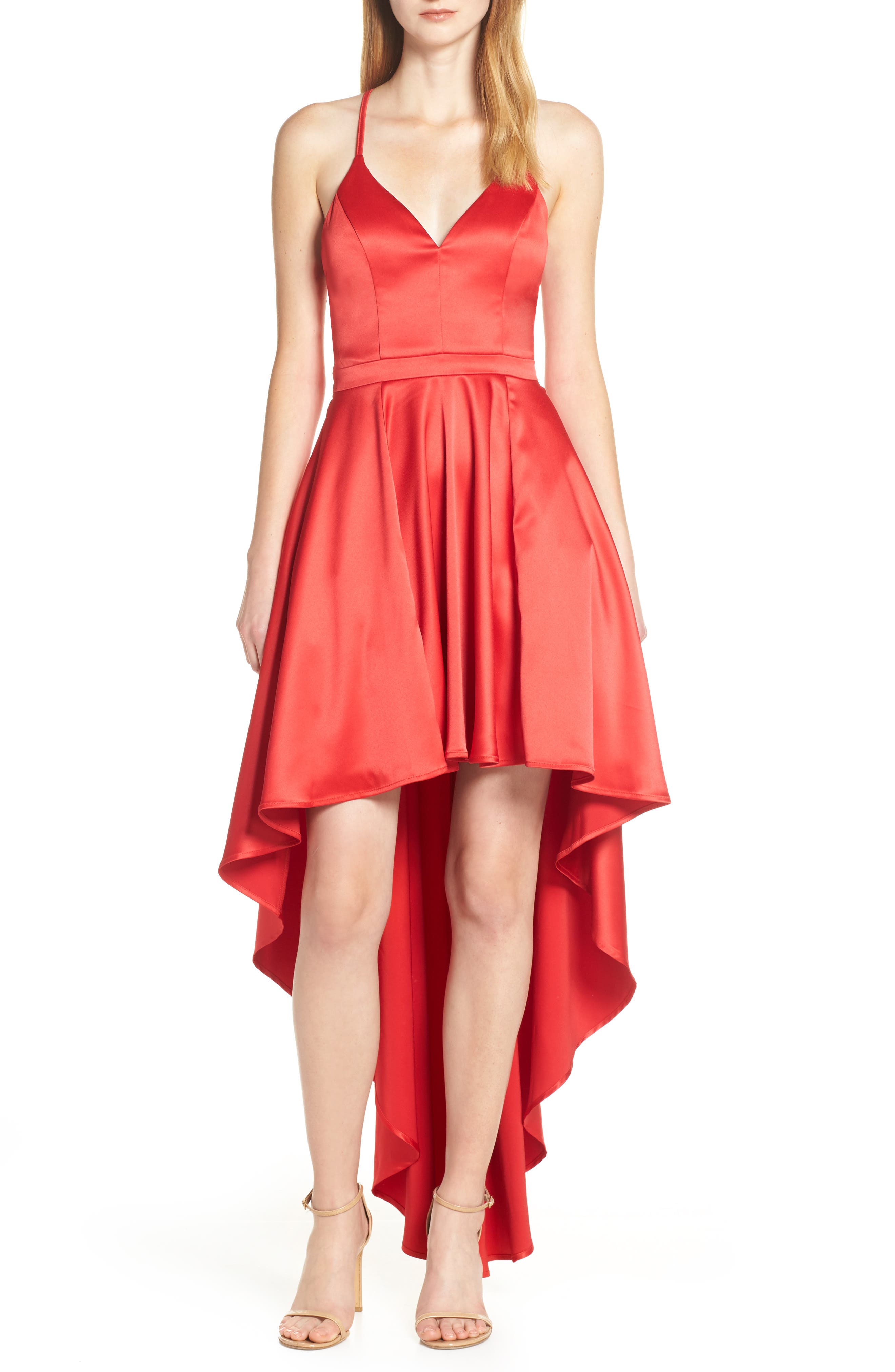 Sequin Hearts High/low Satin Evening Dress, Red