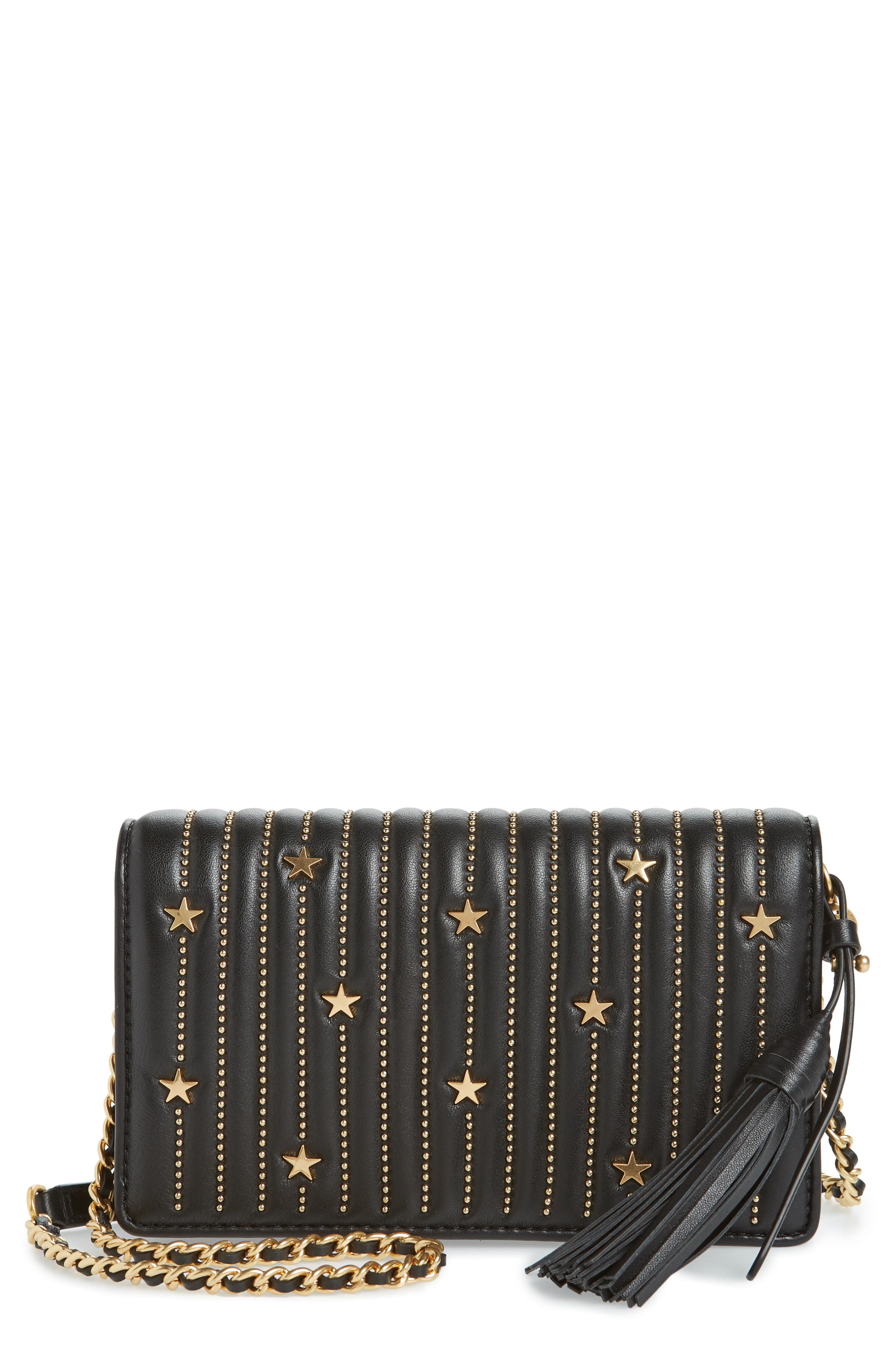 UPC 192485029758 product image for Women's Tory Burch Star Studded Leather Wallet On A Chain - Black | upcitemdb.com