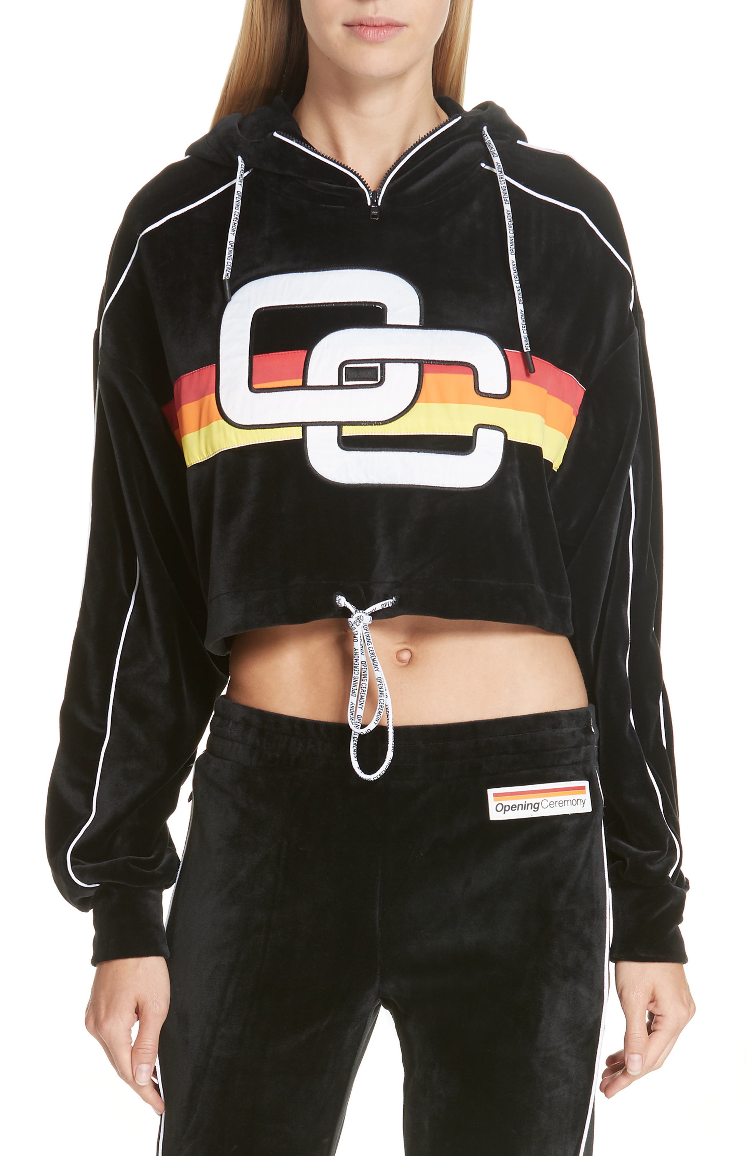 Opening Ceremony Velour Crop Hoodie, Black