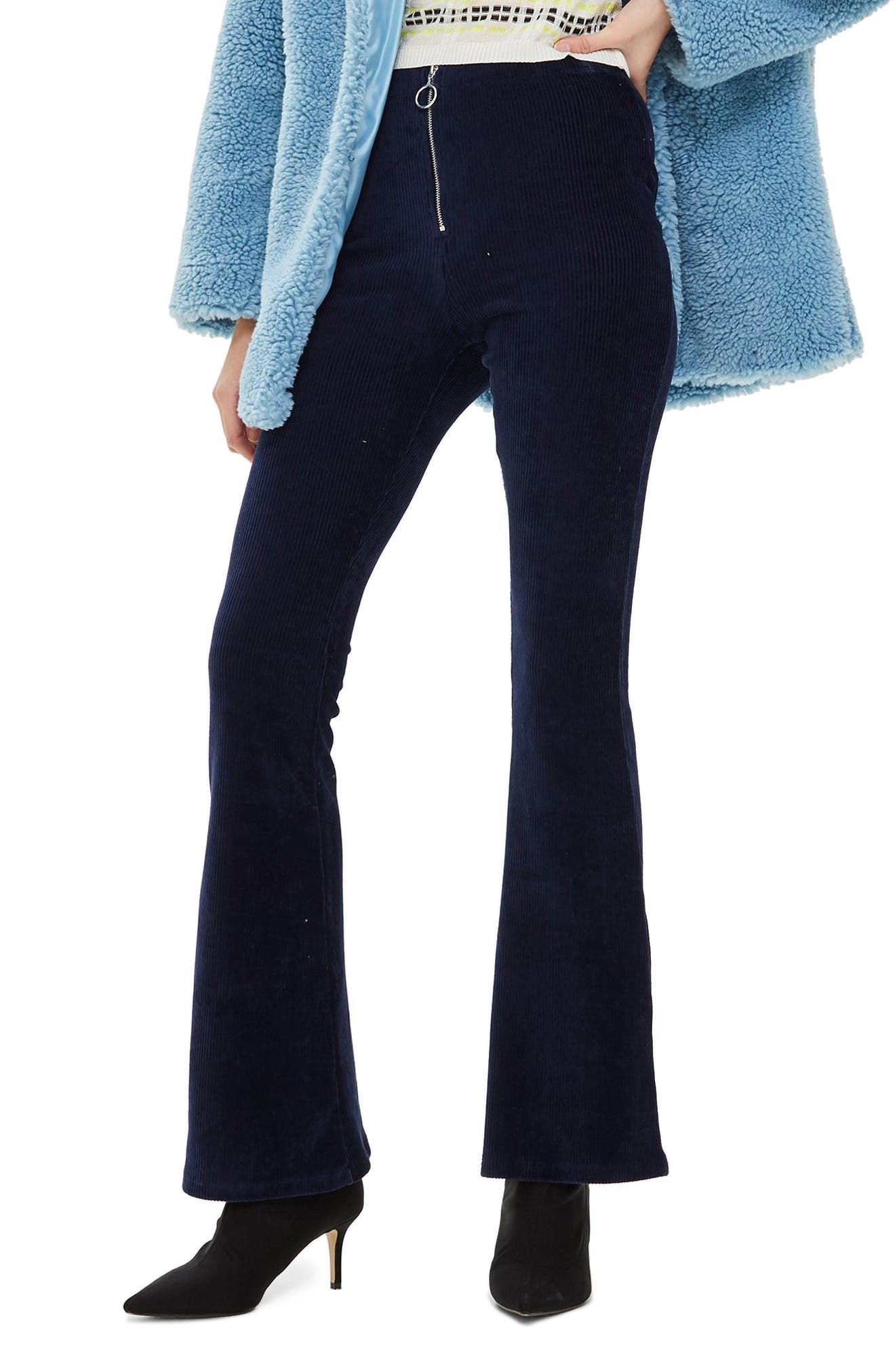 Topshop Zip Flare Corduroy Pants