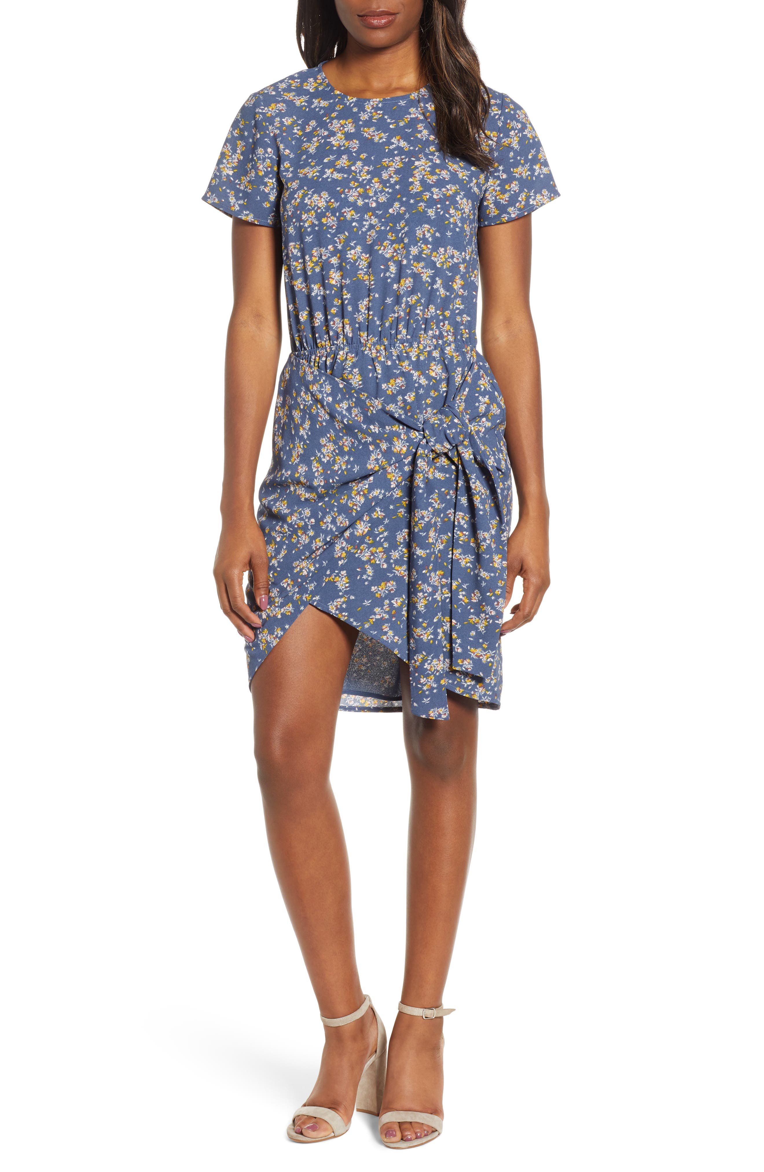 1.state Heritage Bouquet Tie Front Dress, Blue