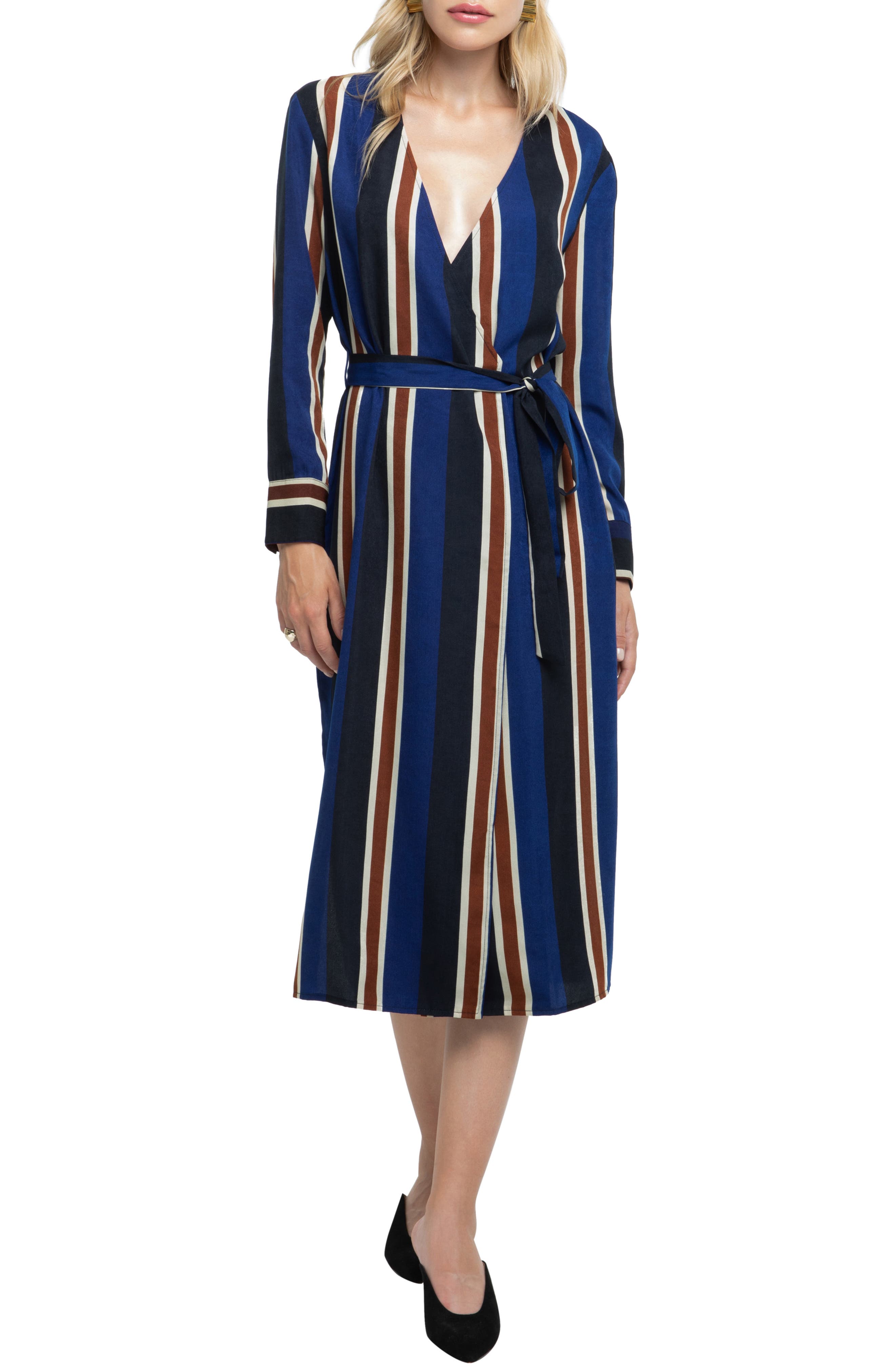 Astr The Label Stripe Wrap Dress, Blue
