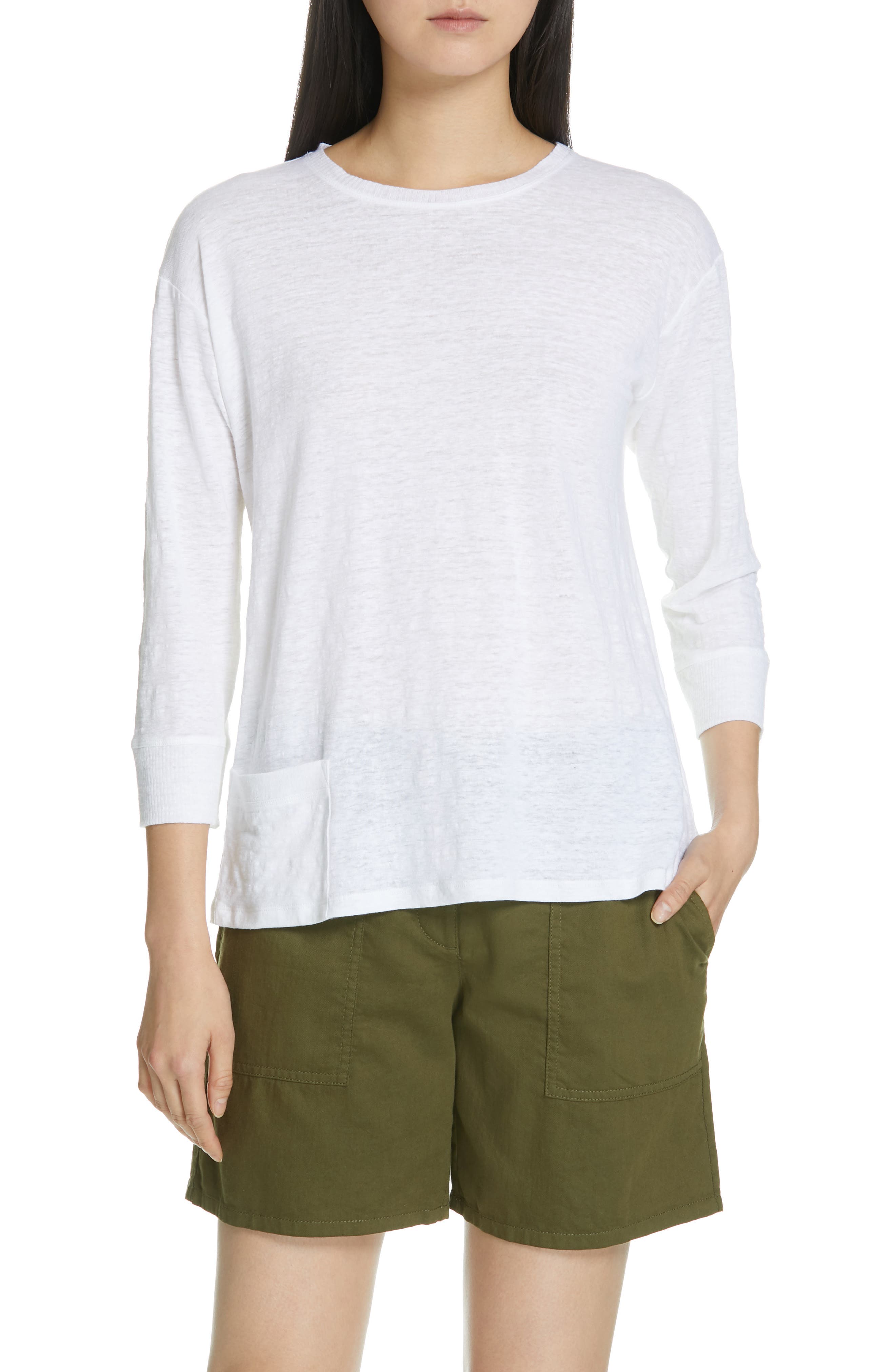 Eileen Fisher Slubbed Organic Linen Tee, White