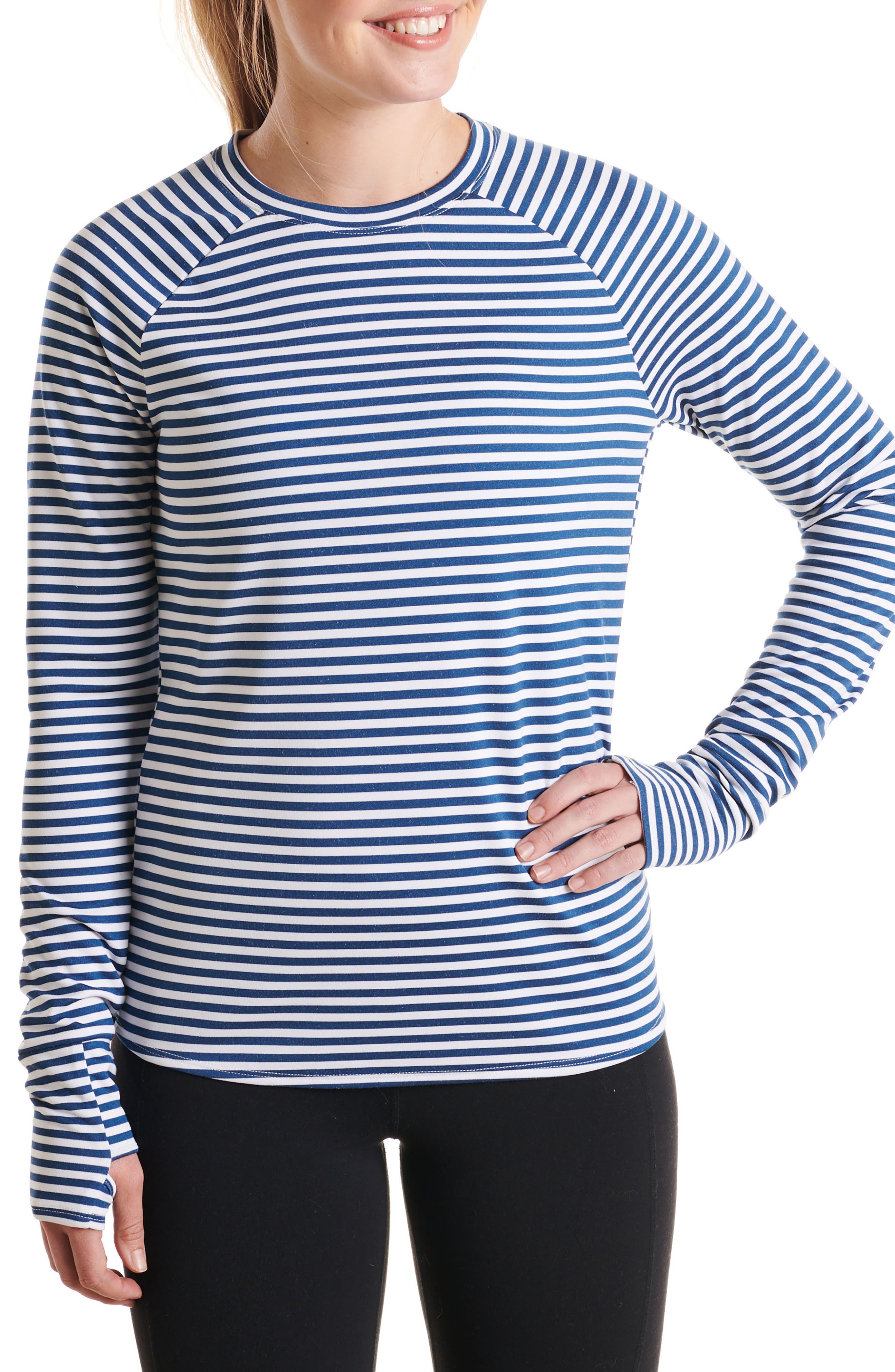 Oiselle Big Stripe Baselayer Tee, Blue