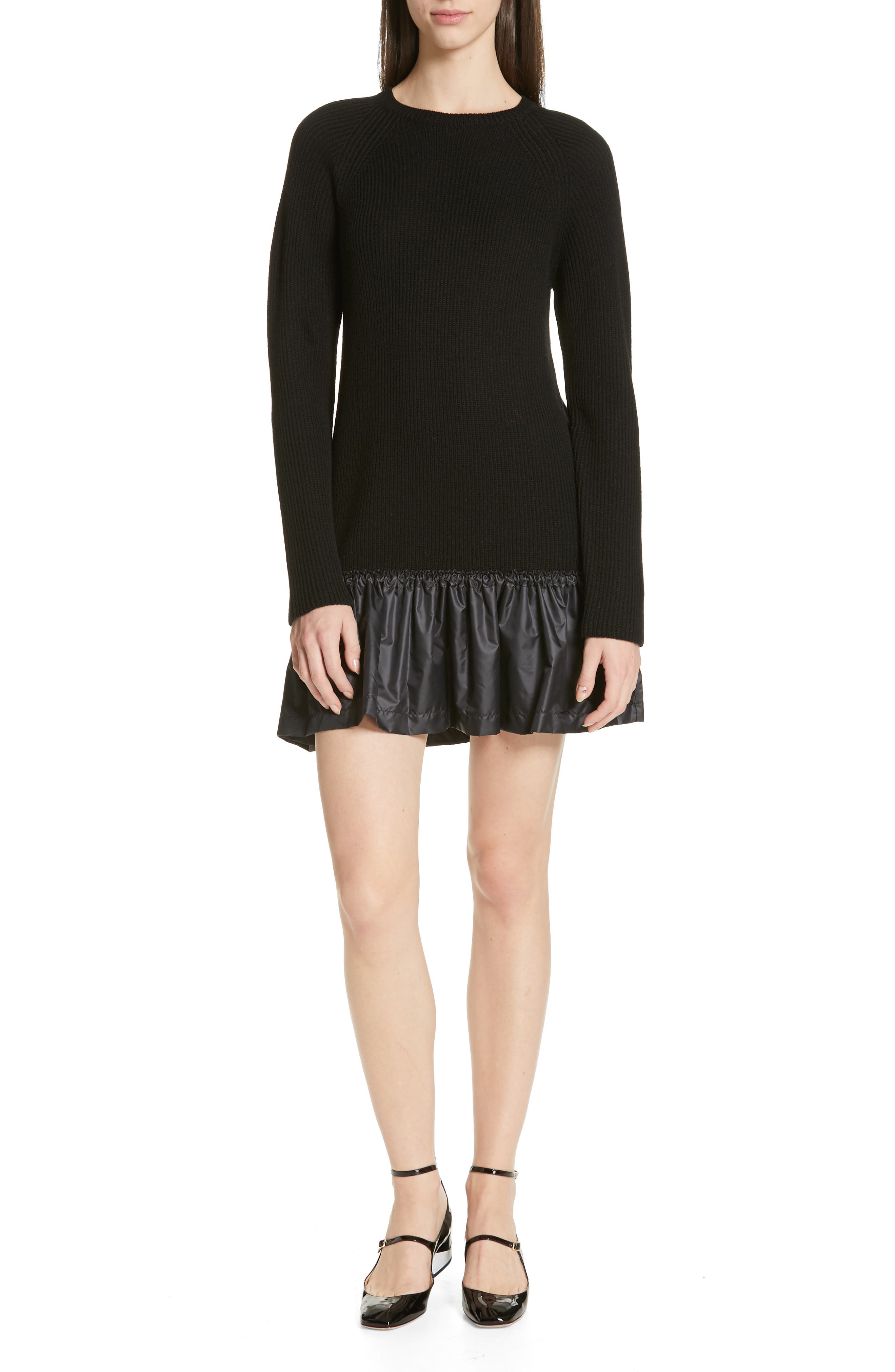Red Valentino Ruffle Hem Drop Waist Wool Dress, Black