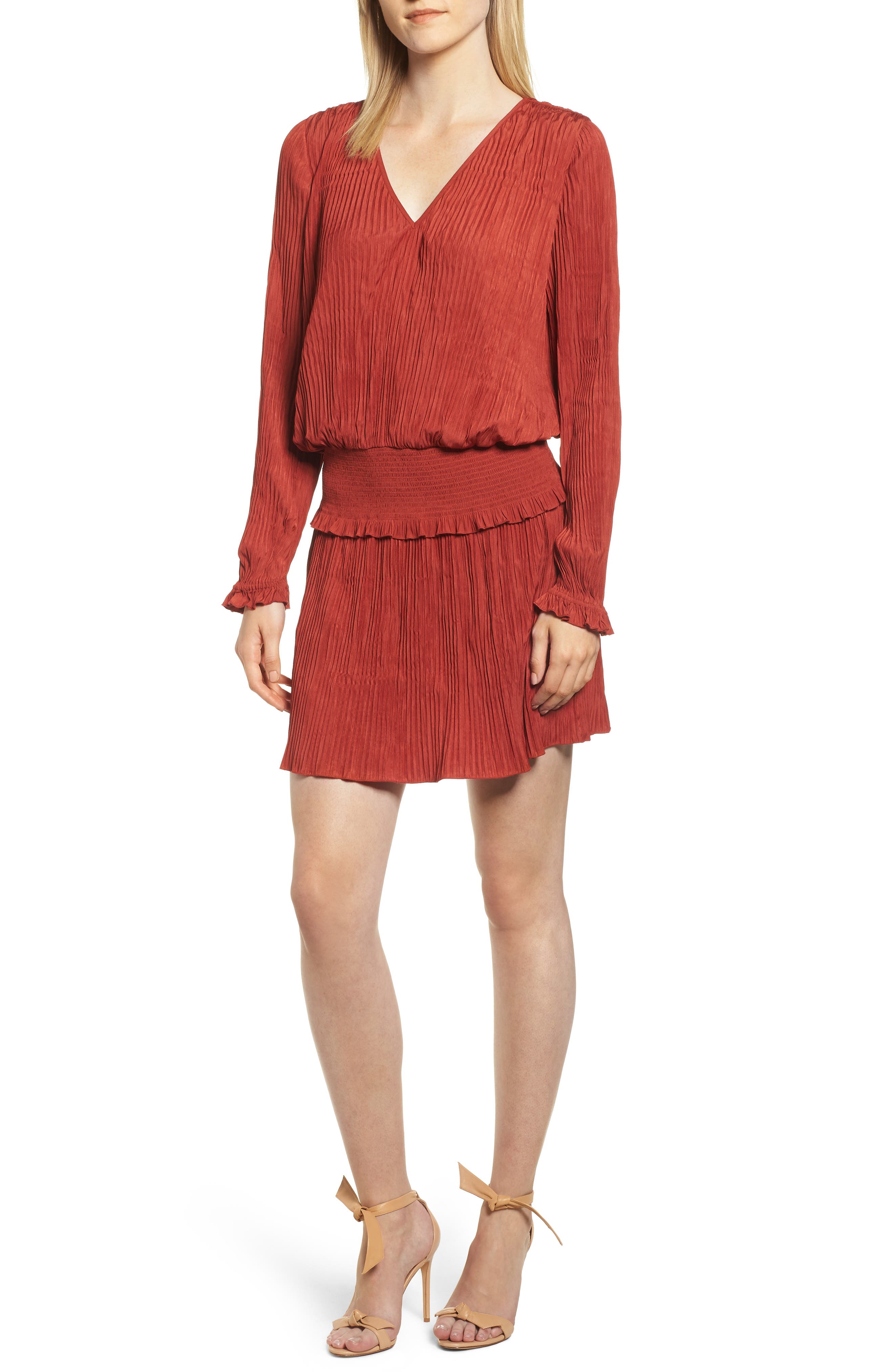 Chelsea28 Smock Waist Crinkle Dress, Red