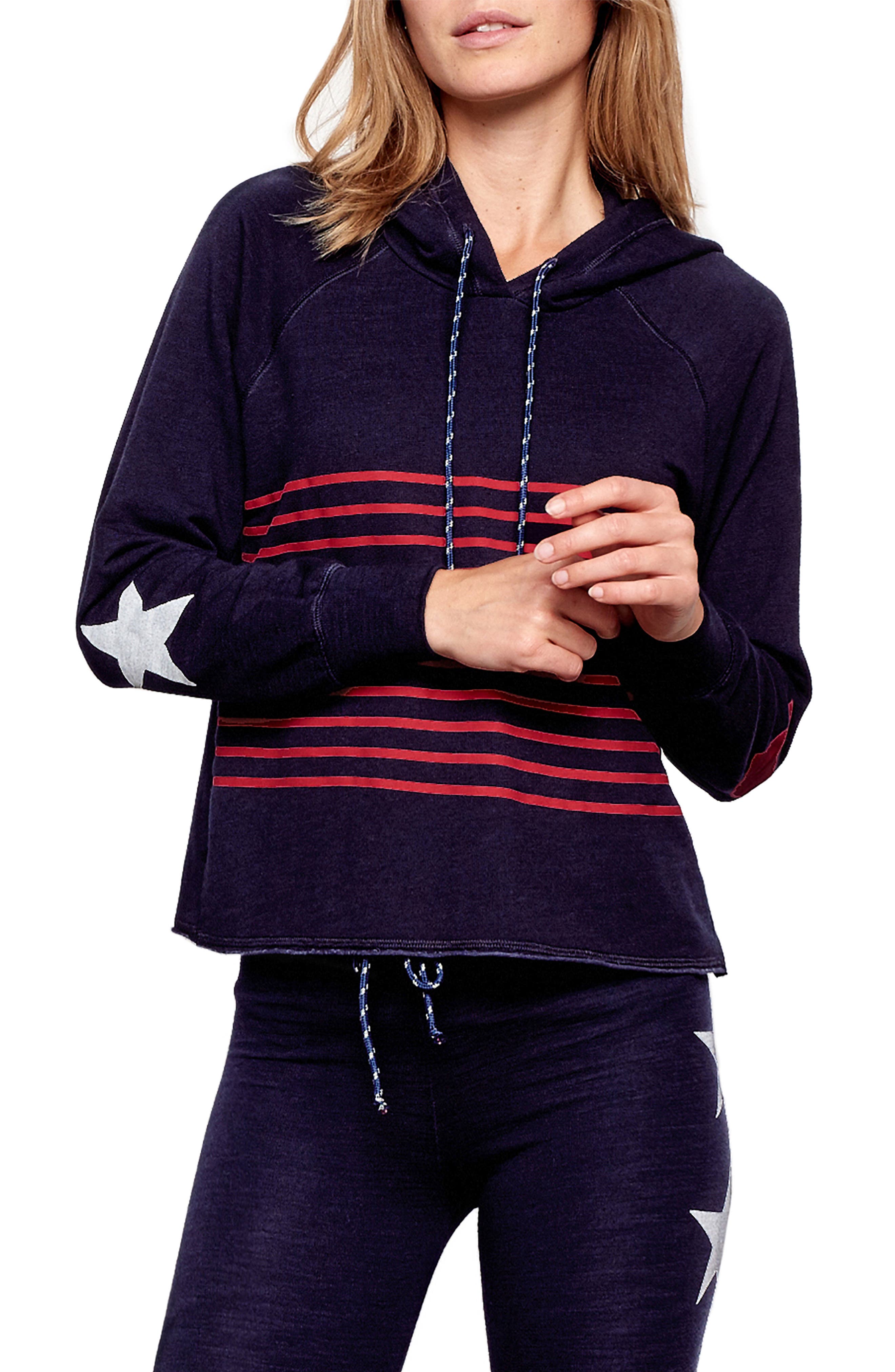 Sundry Active Stripes Crop Hoodie, Blue