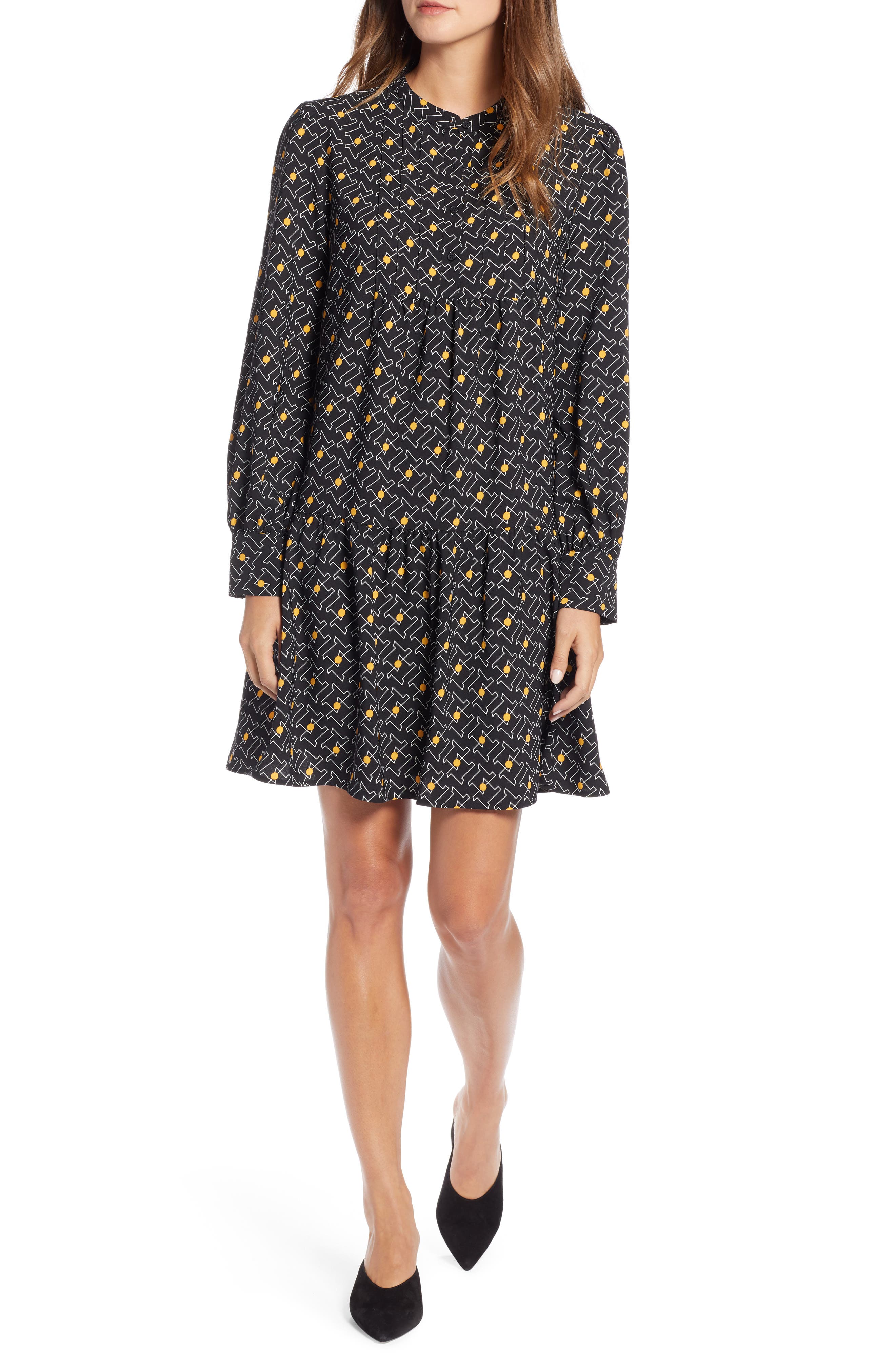 Halogen Pintuck Detail Shift Dress, Black