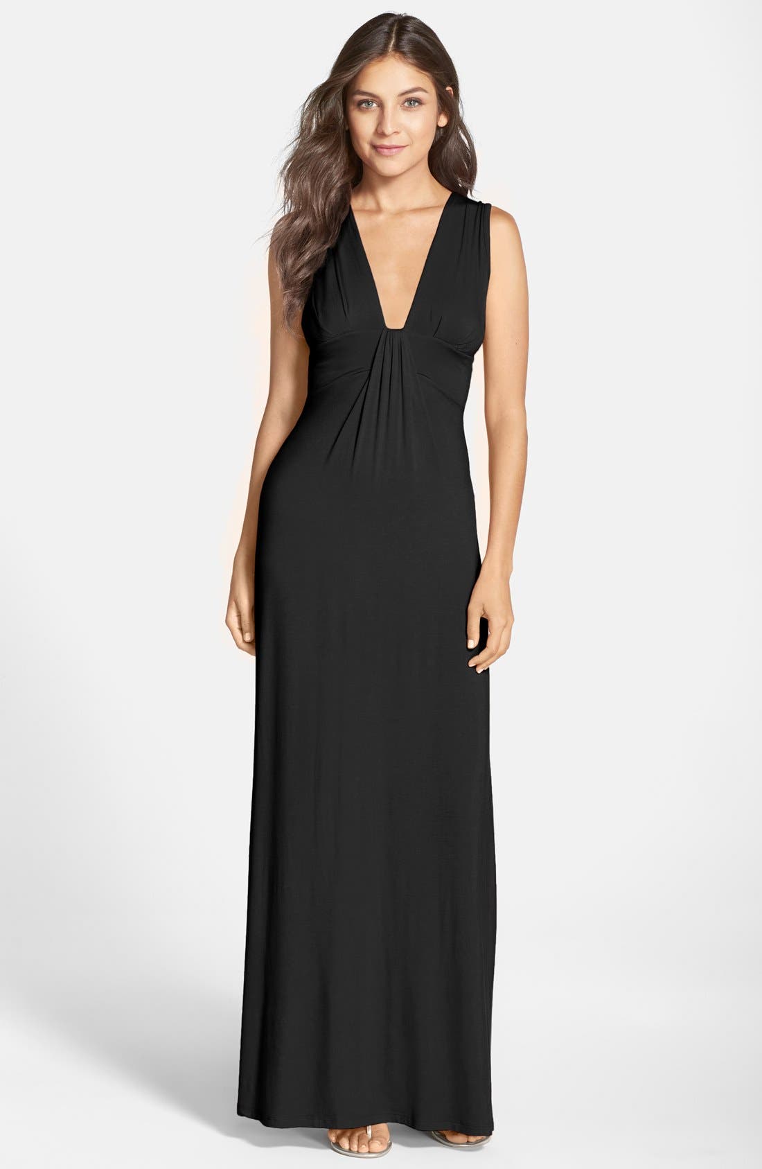 Fraiche By J Deep V-Neck Jersey Maxi Dress, Black