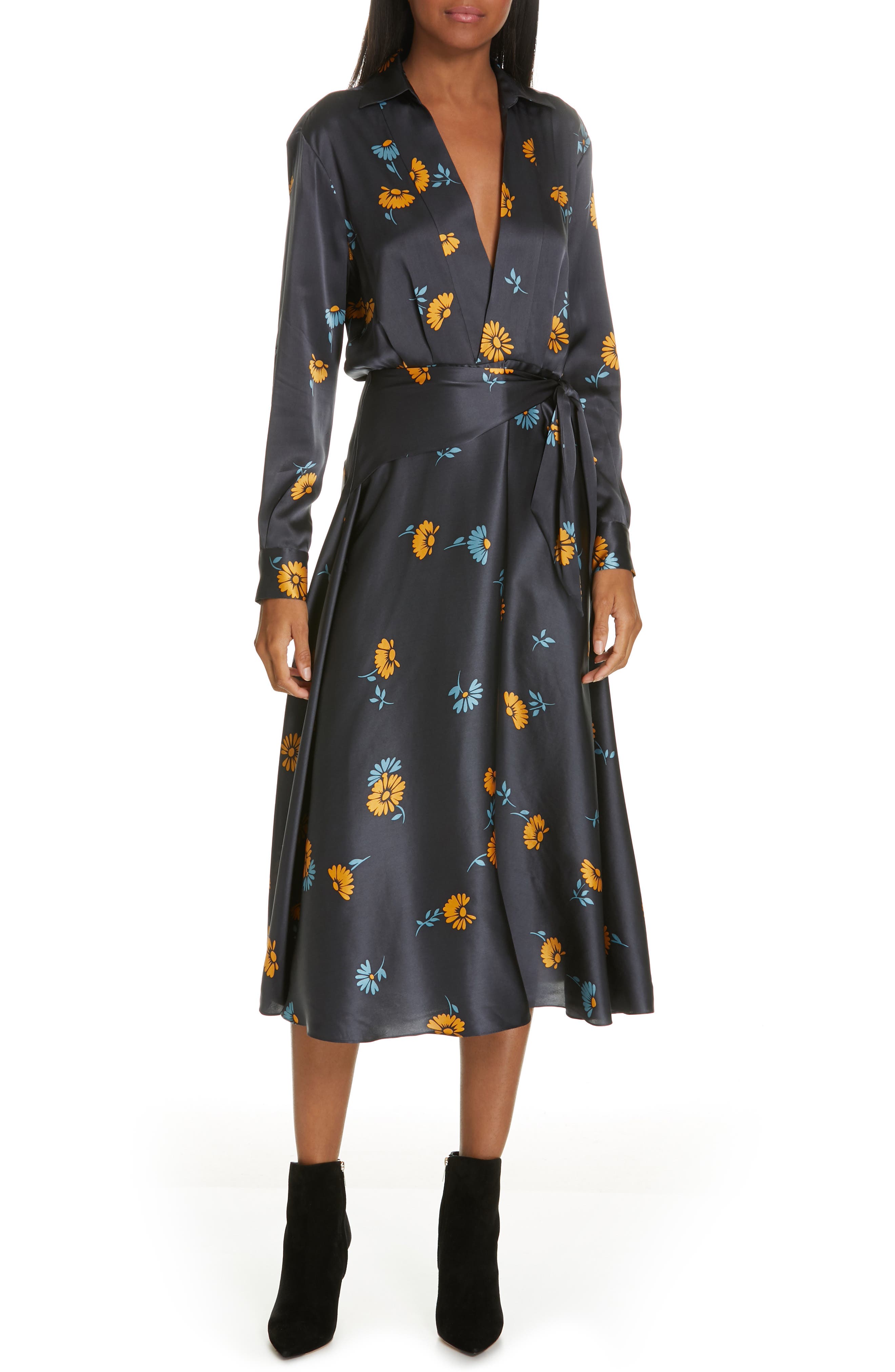 Equipment Vivienne Print Faux Wrap Silk Dress, Blue