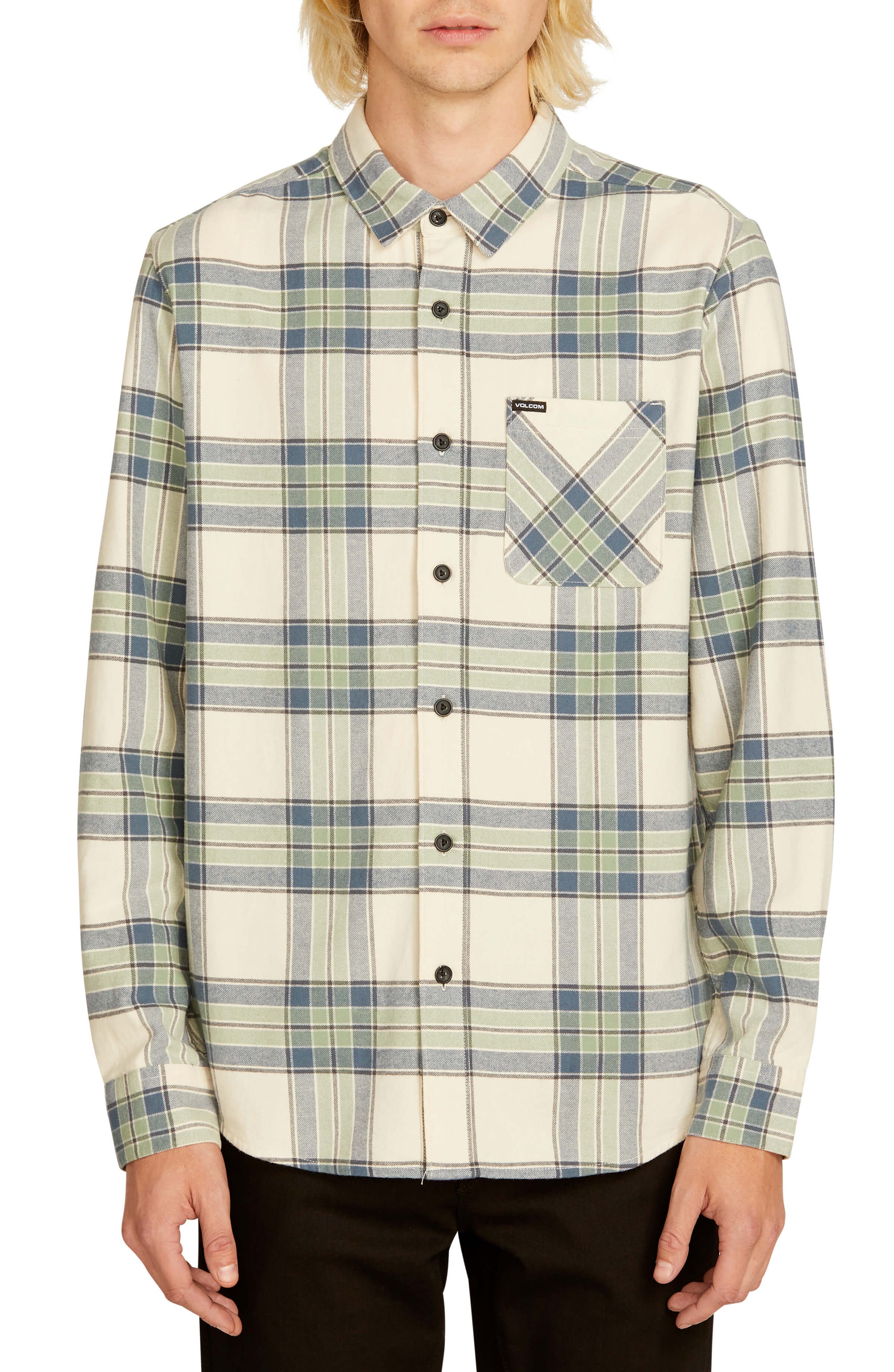 Volcom Caden Plaid Flannel Shirt, Ivory