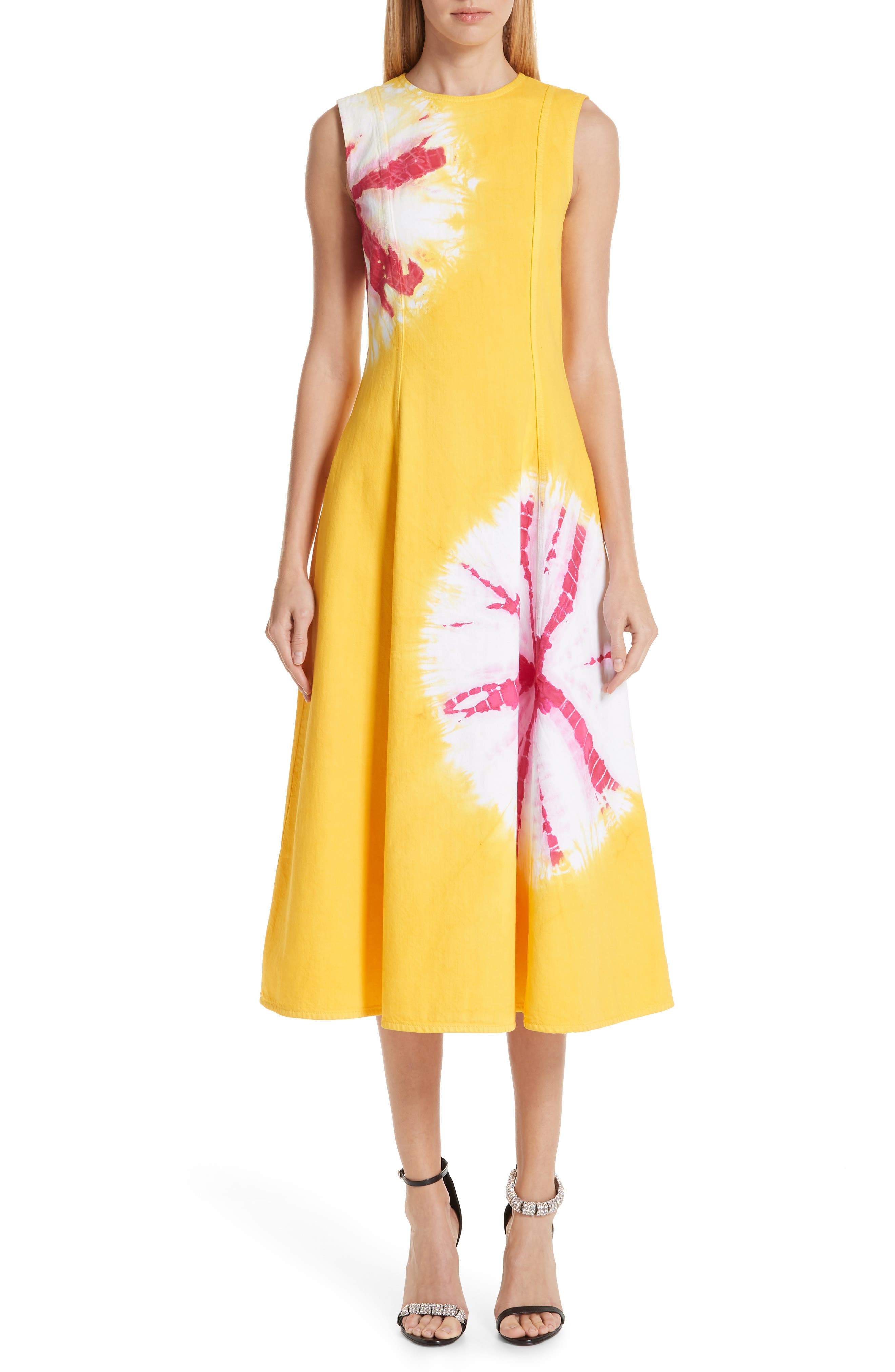 Calvin Klein 205W39Nyc Tie Dye Fit & Flare Midi Dress, 6 IT - Yellow