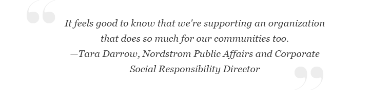 "It was important to us to find a way to reuse the fabric from the installation, rather than sending it to a landfill,” said Tara Darrow, Public Affairs and Corporate Social Responsibility Director at Nordstrom. “Partnering with Goodwill enabled us to do that, and it feels good to know that we’re supporting an organization that does so much for our communities too."
