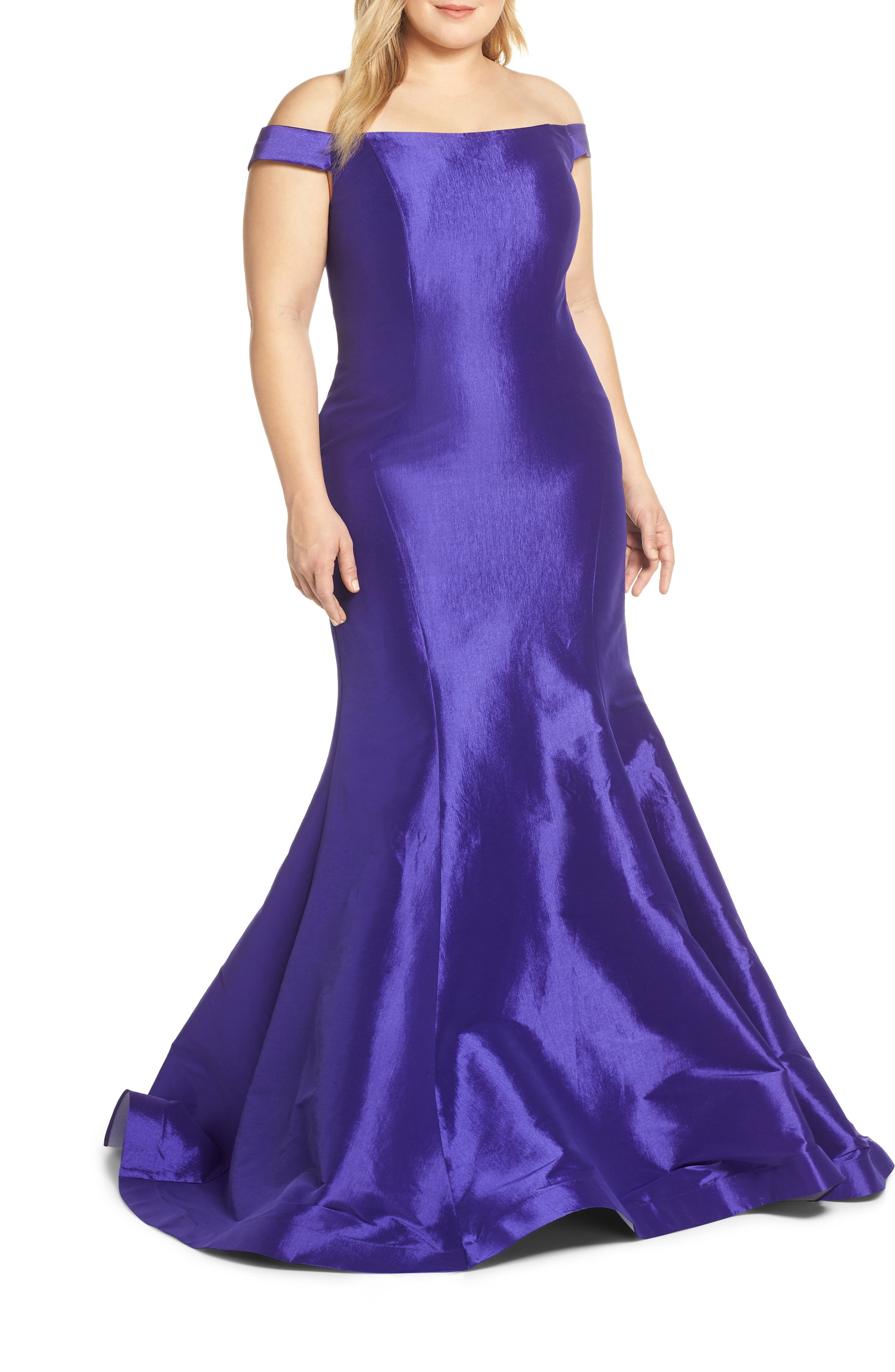 Plus Size MAC Duggal Sequin Trumpet Evening Dress, Purple