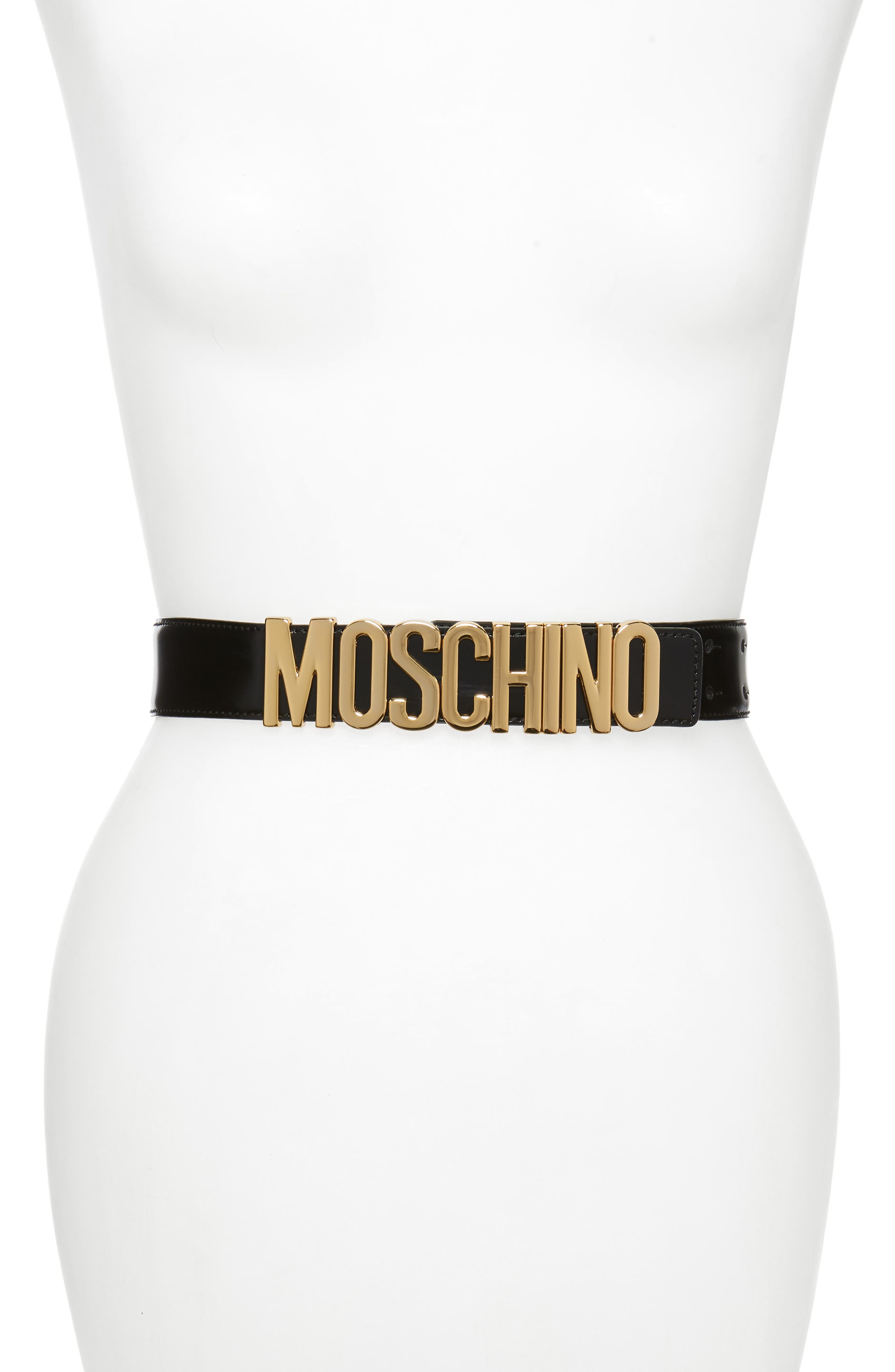 Moschino Logo Leather Belt, Black