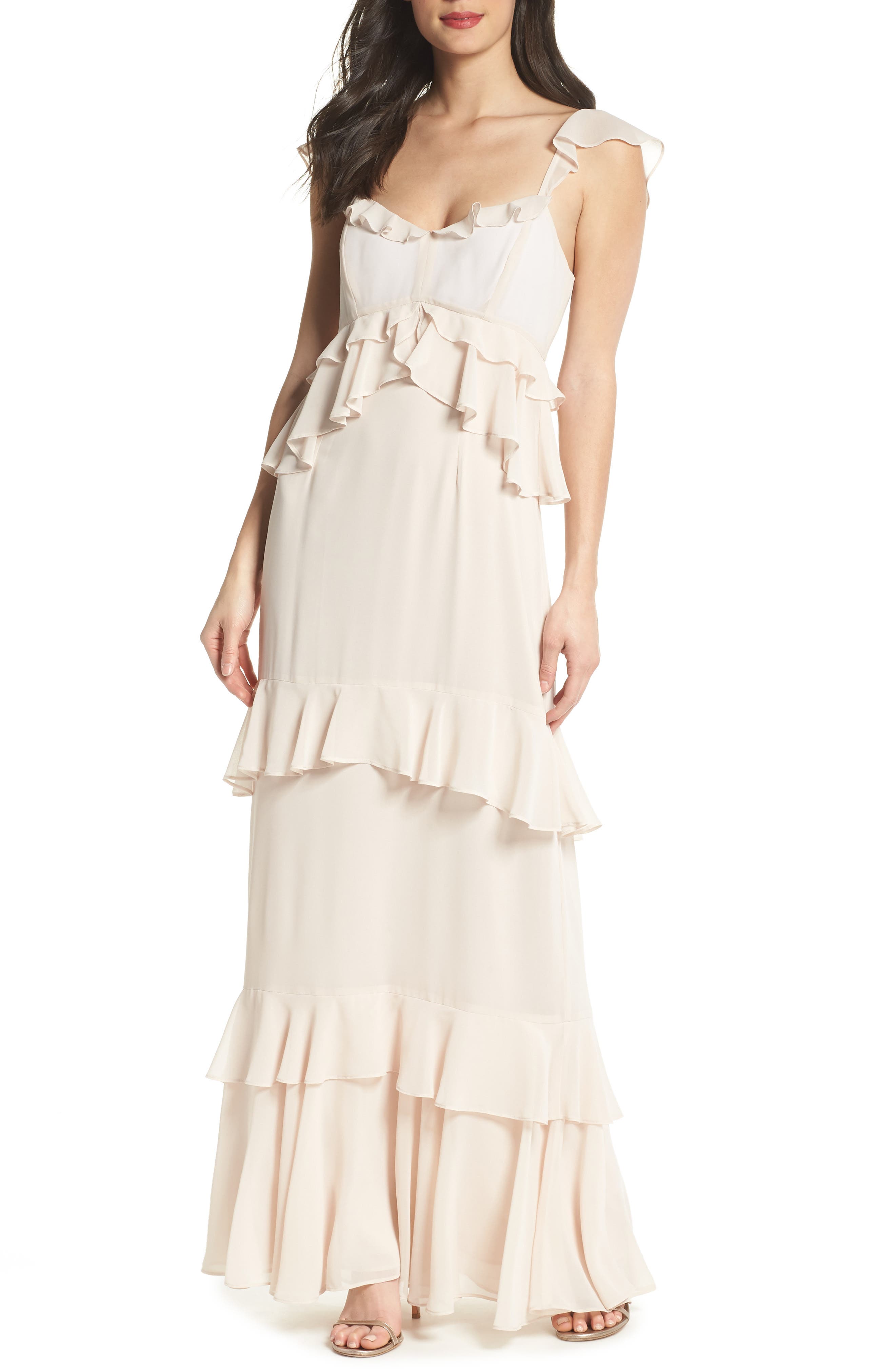 Wayf The Gywneth Ruffle Maxi Gown, Beige