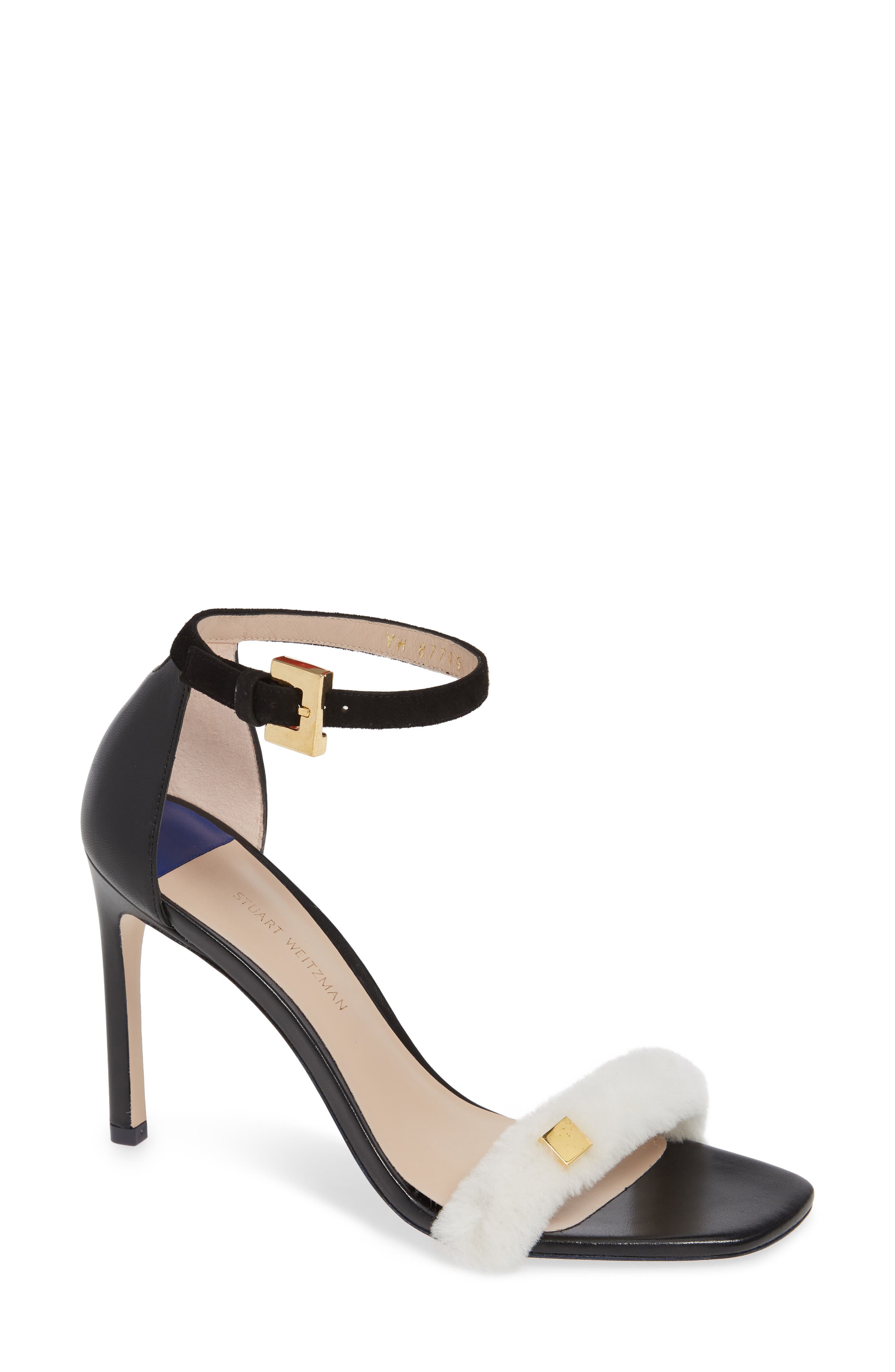 Stuart Weitzman Stormie Genuine Shearling Trim Sandal, Black