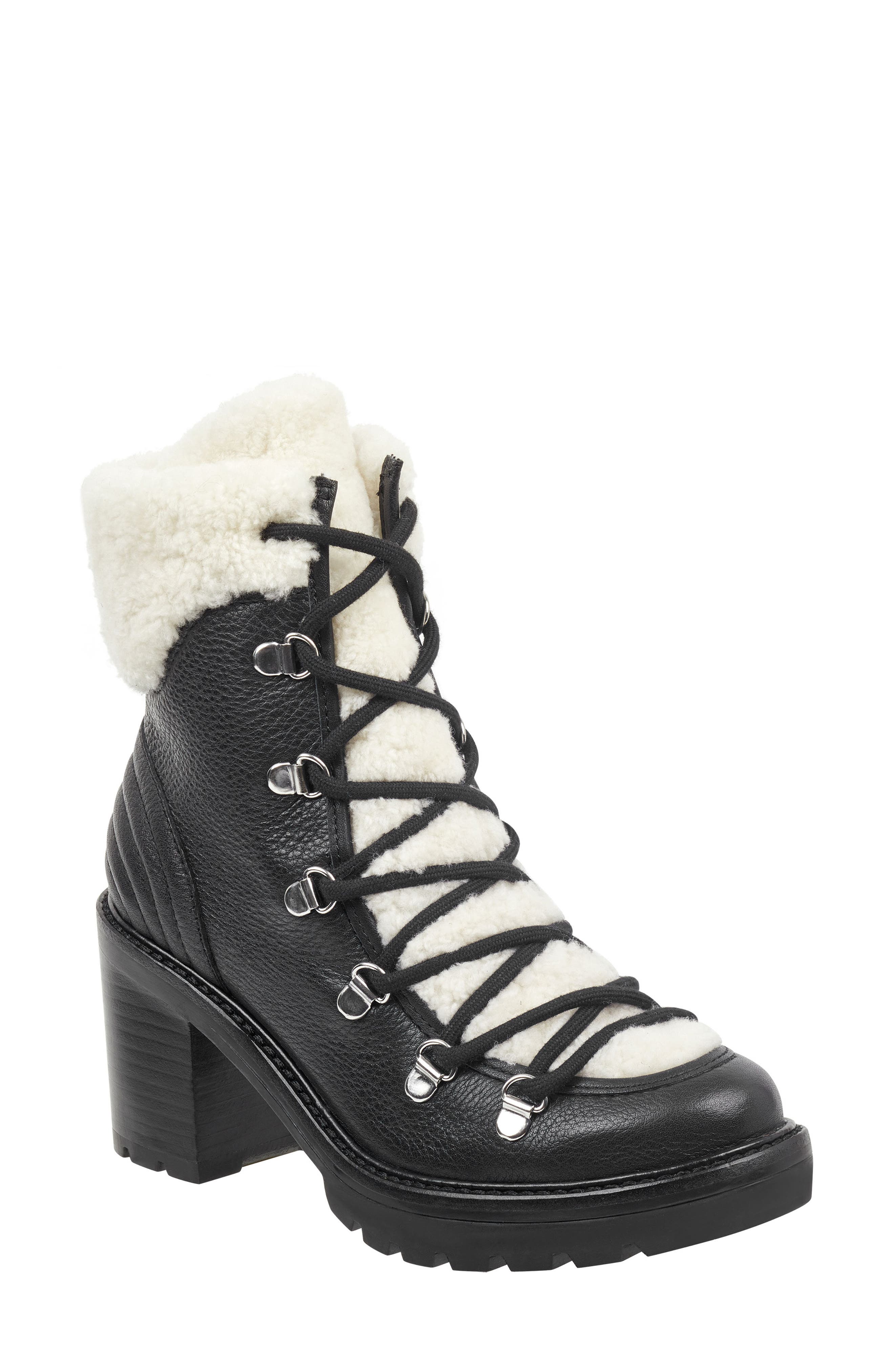 Marc Fisher Ltd Daven Genuine Shearling Lace Up Boot- Black