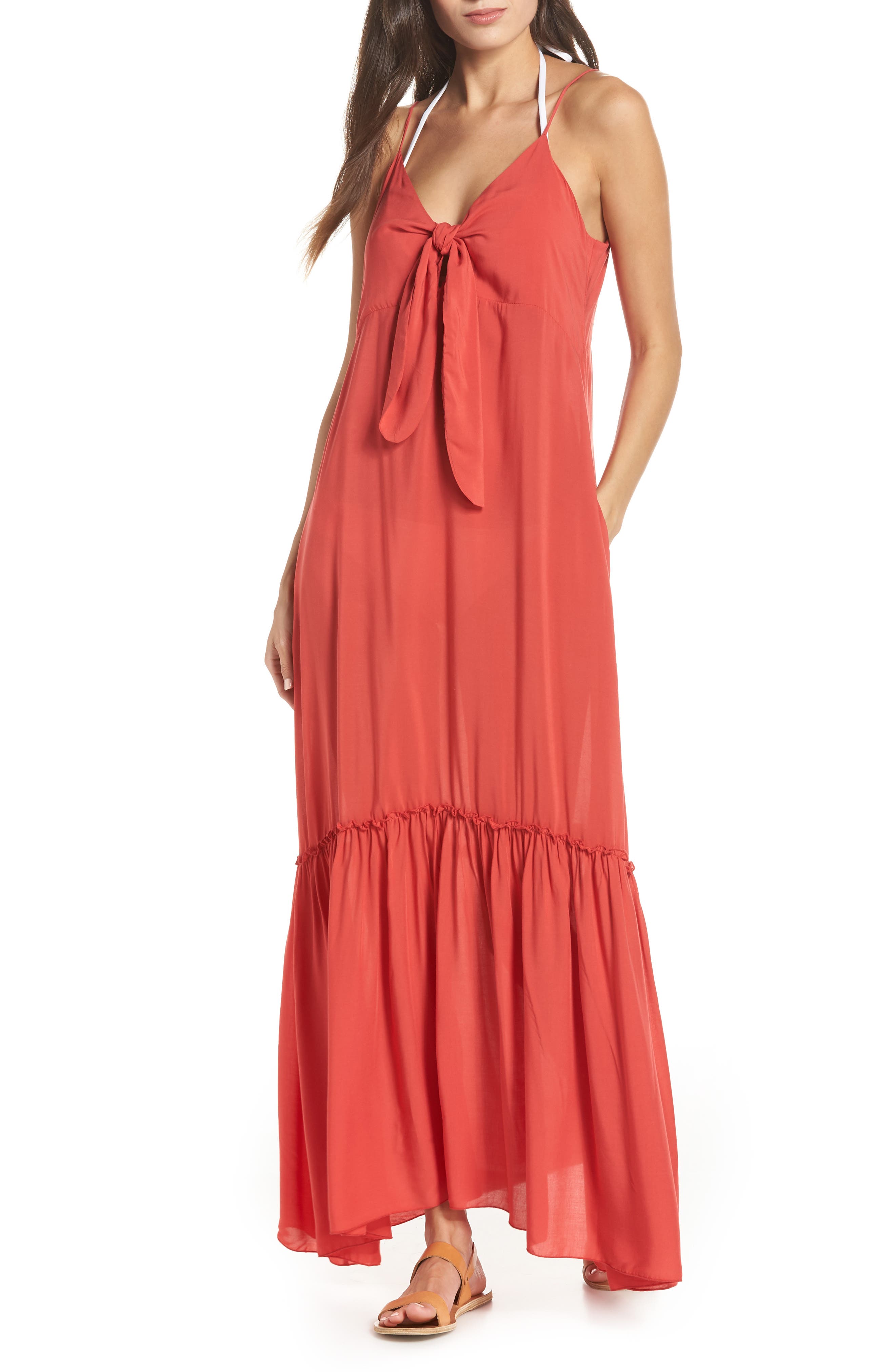 Elan Maxi Cover-Up Dress, Coral