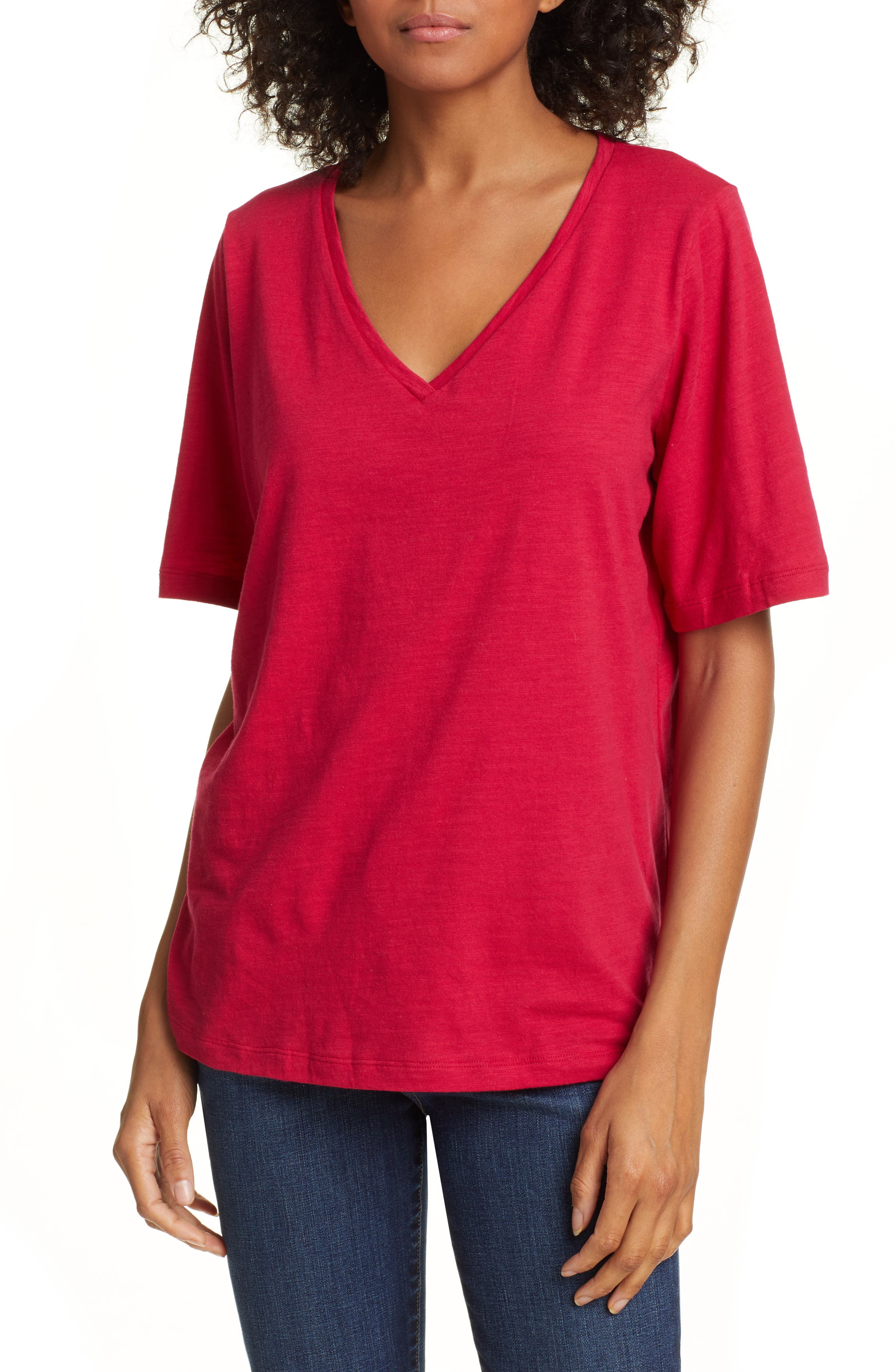 Eileen Fisher V-Neck Organic Cotton Tee, Pink