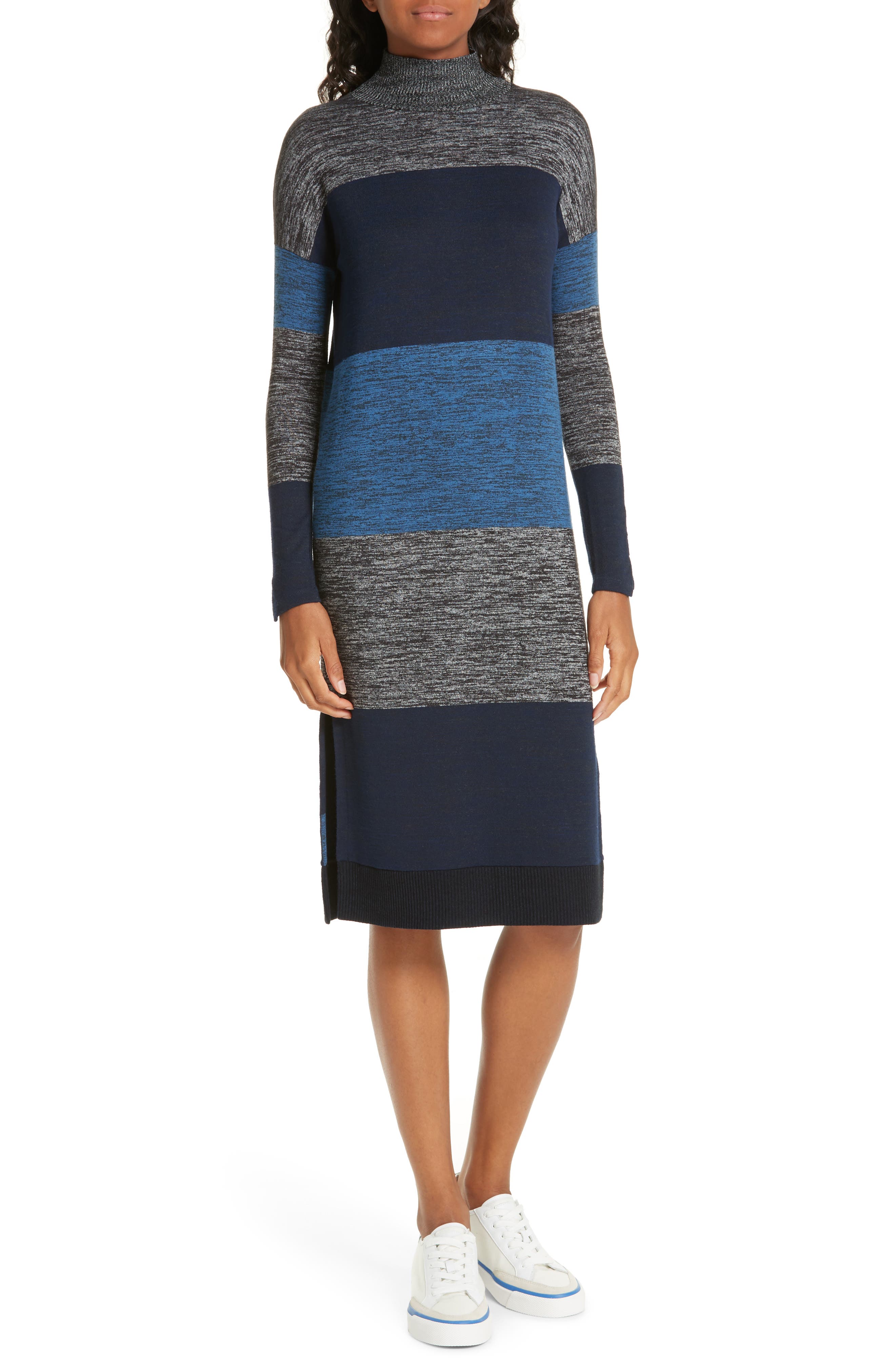 Rag & Bone Bowery Stripe Turtleneck Sweater Dress, Blue