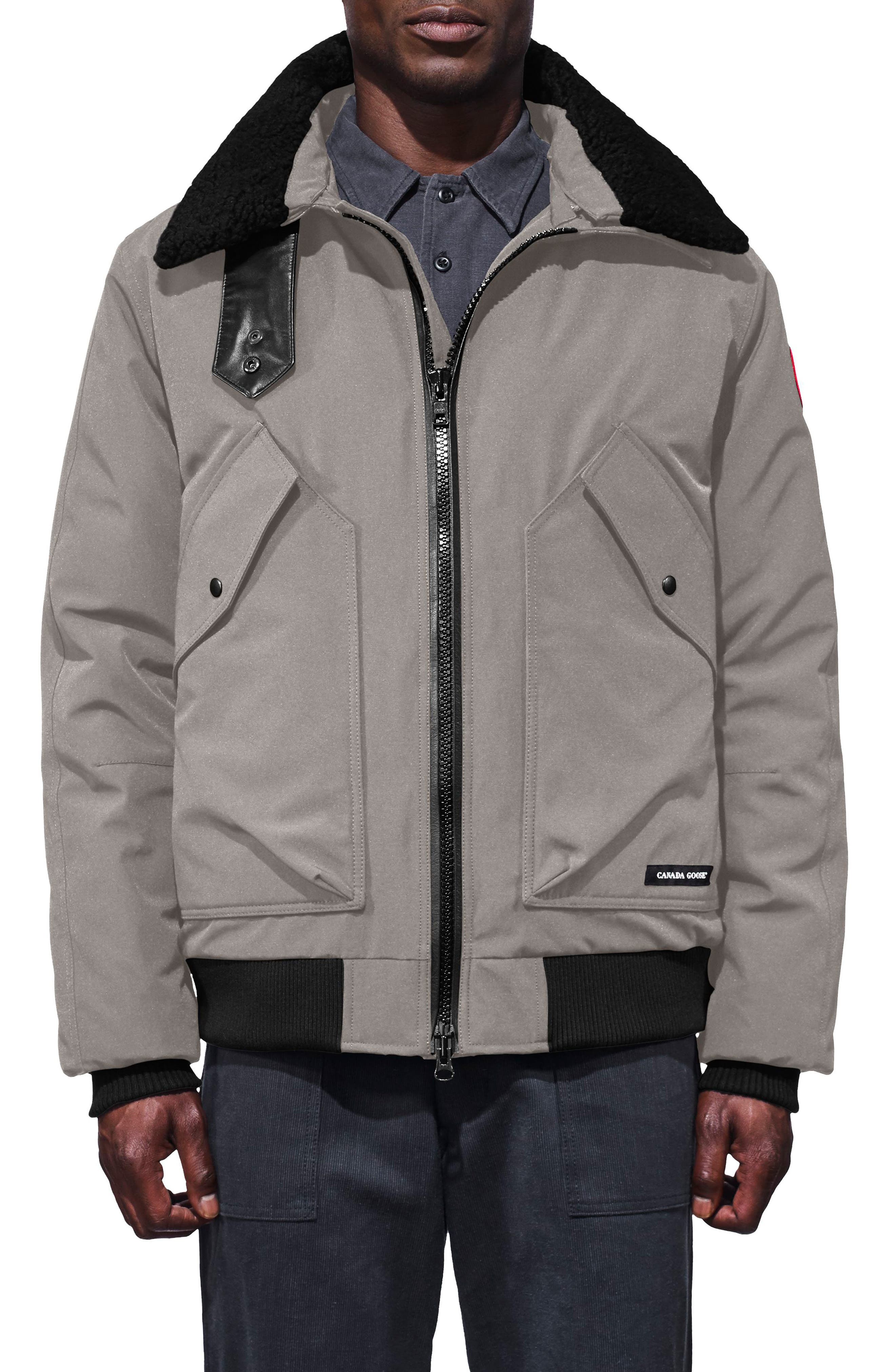 Canada Goose Bromley Slim Fit Down Bomber Jacket With Genuine Shearling Collar, Grey
