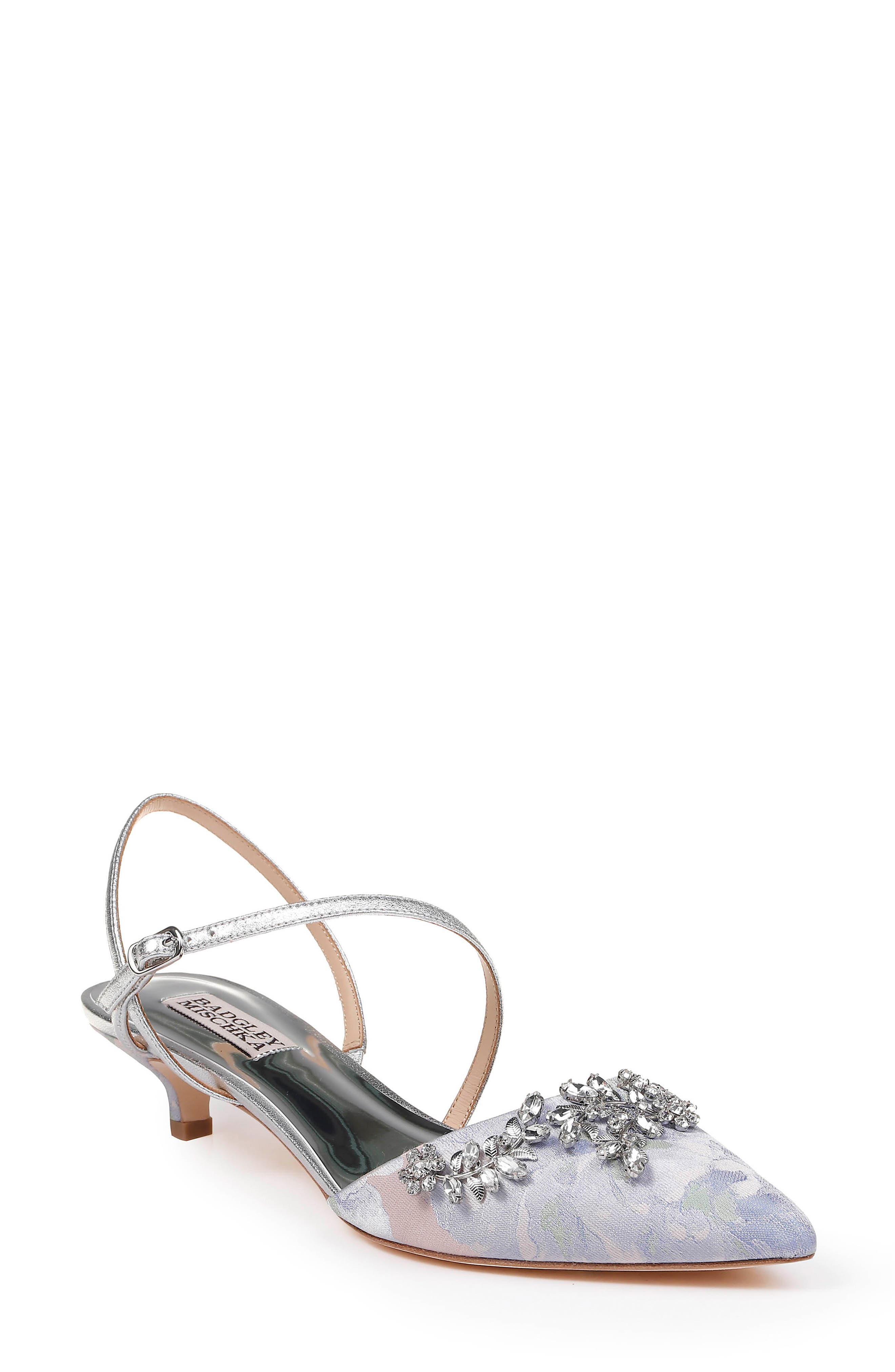 Badgley Mischka Crystal Embellished Quarter Strap Pump, Metallic