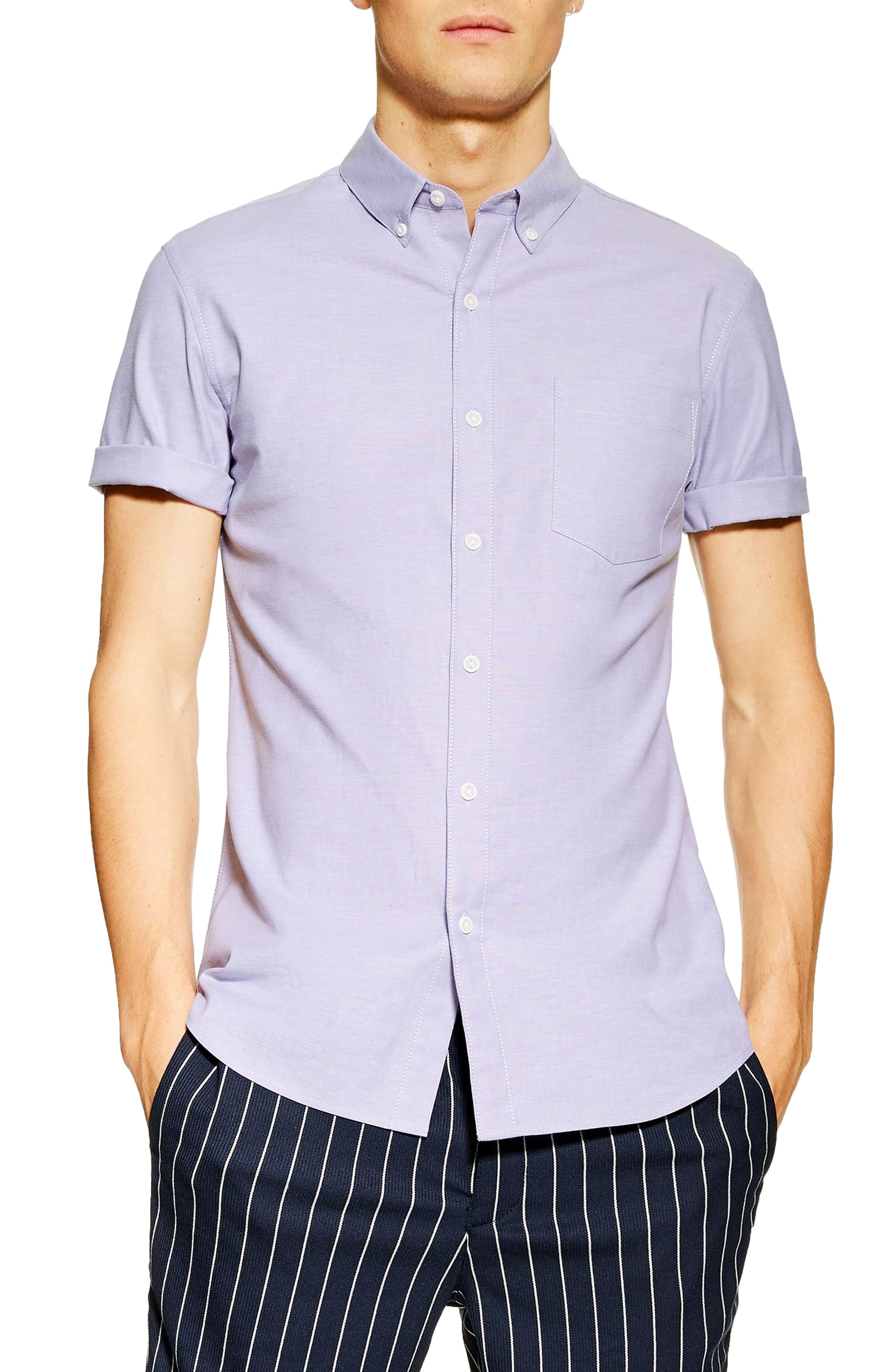 Topman Stretch Solid Sport Shirt, Purple