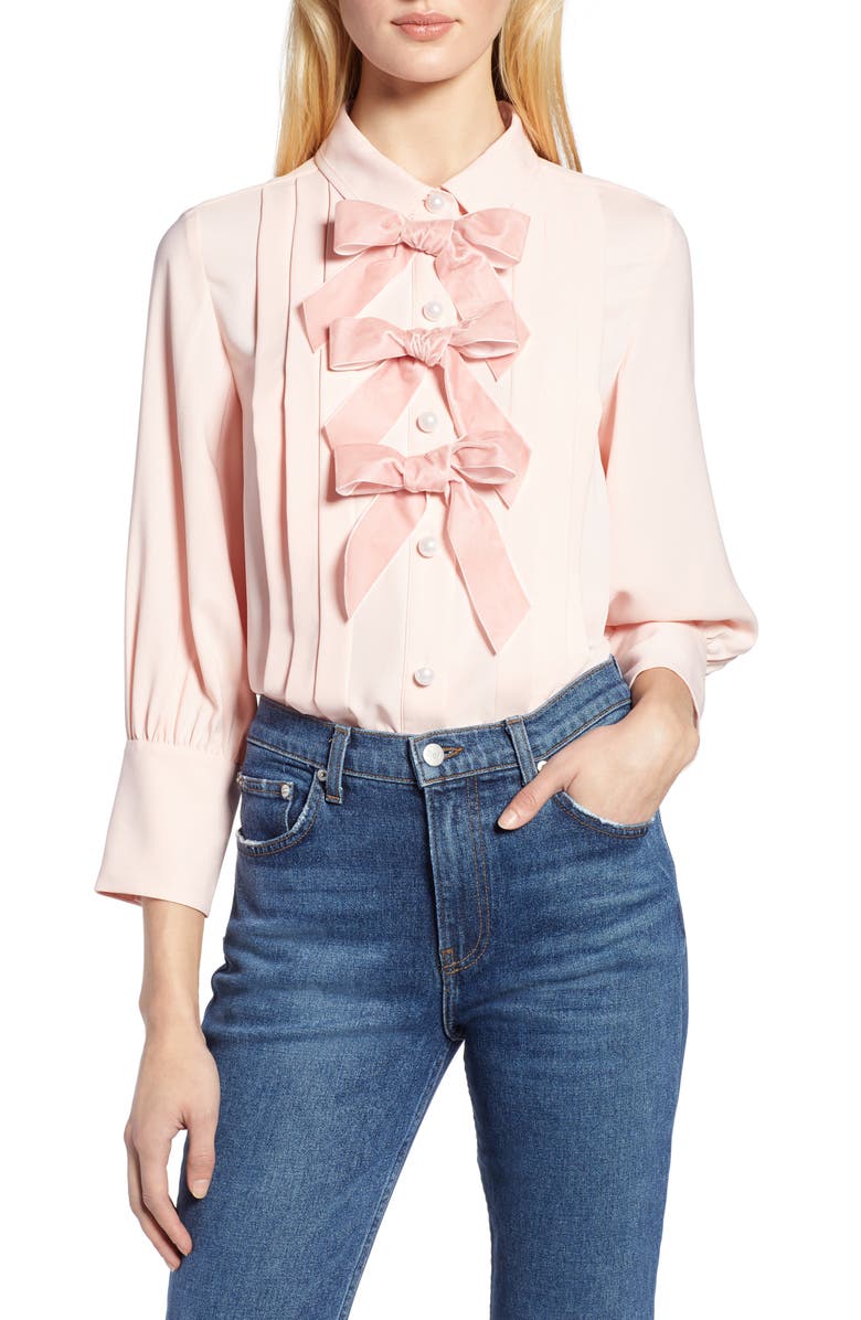 Halogen® x Atlantic-Pacific Bow Front Pleated Blouse | Nordstrom