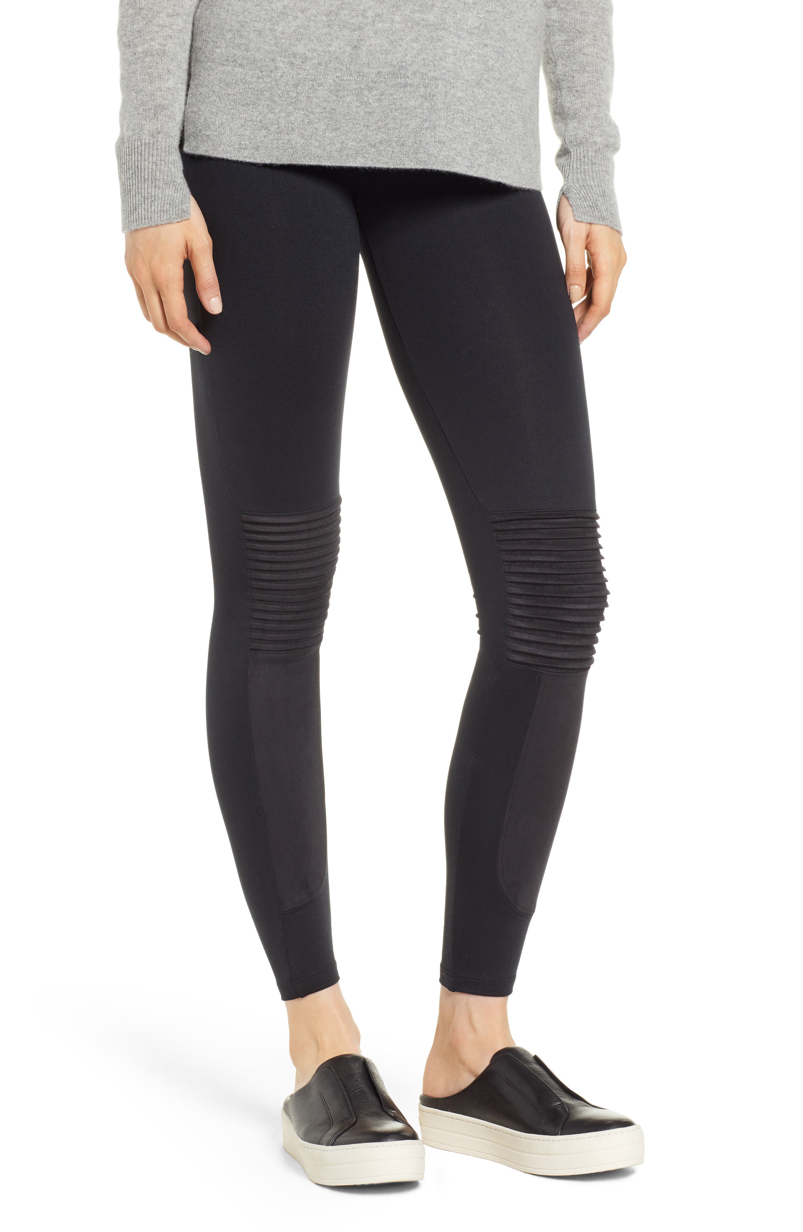 David Lerner Faux Suede Moto Leggings, Black