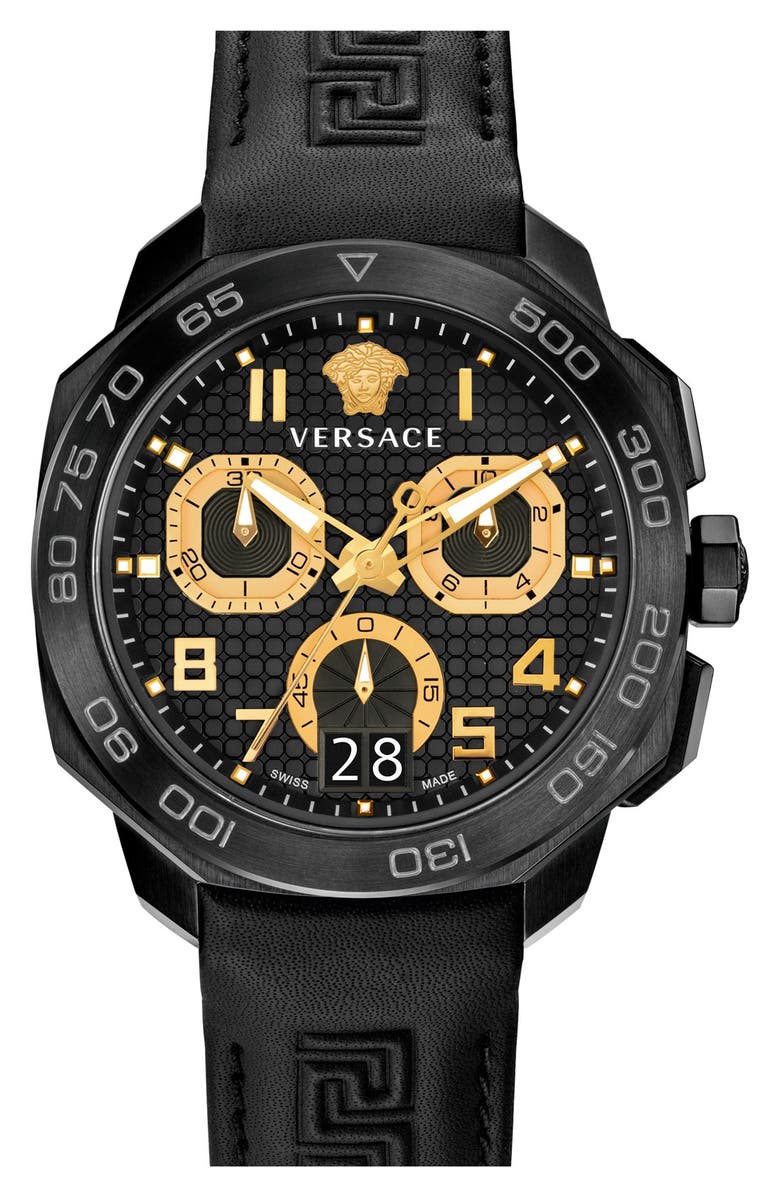 Versace 'Dylos' Chronograph Leather Strap Watch, 44mm | Nordstrom