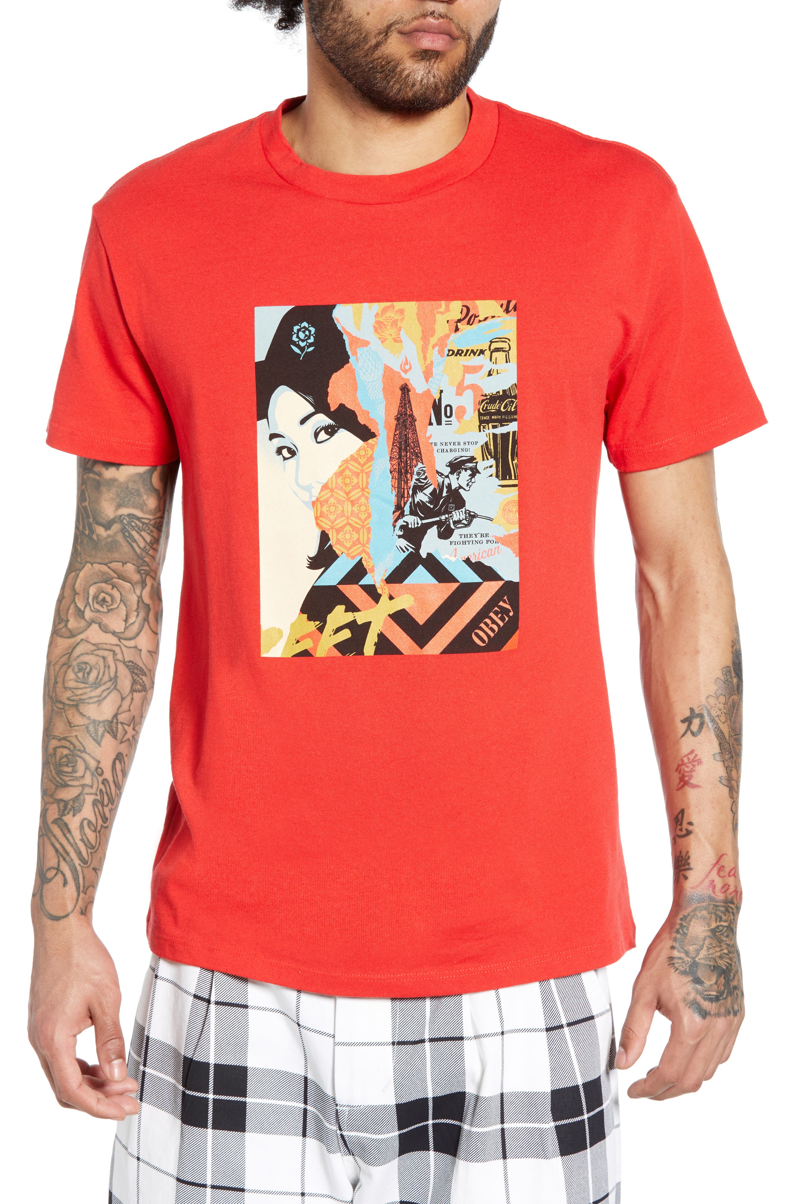 Obey Drink Crude Oil Graphic T-Shirt, Red