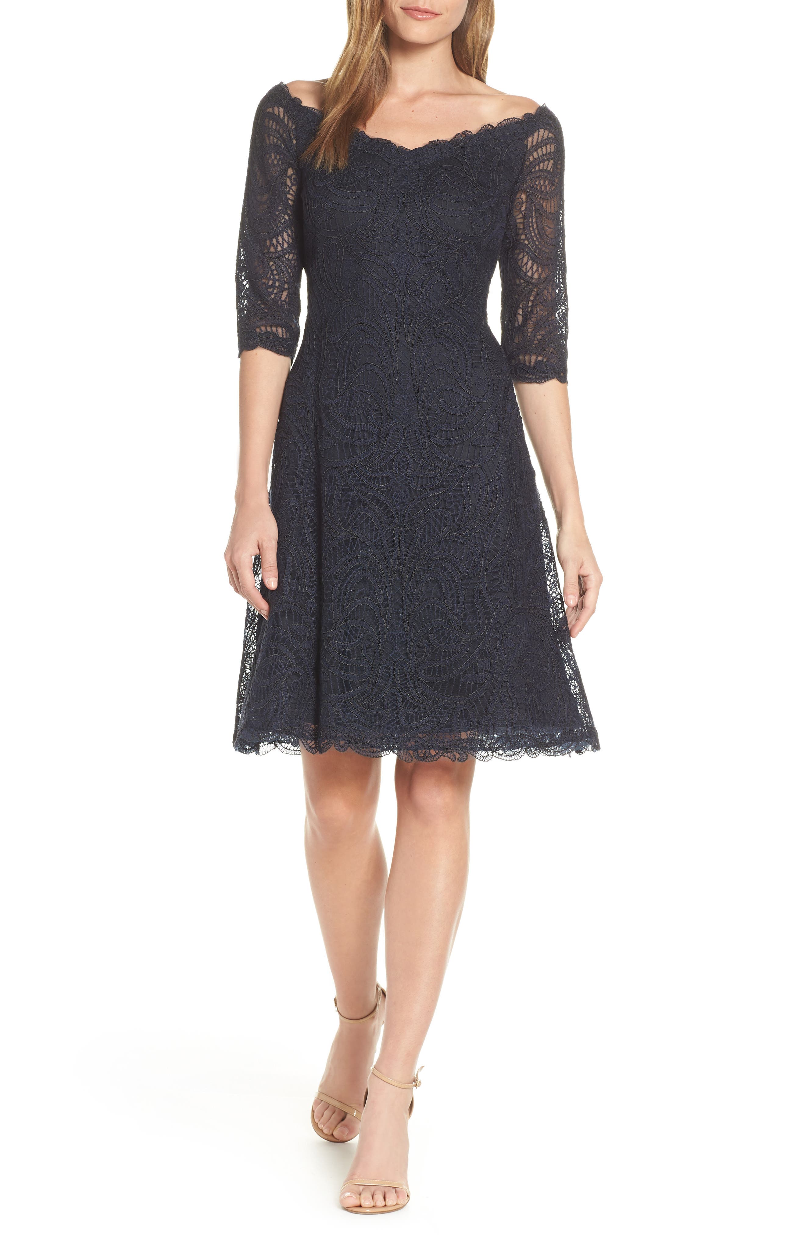 Tadashi Shoji Off The Shoulder Lace Dress, Blue