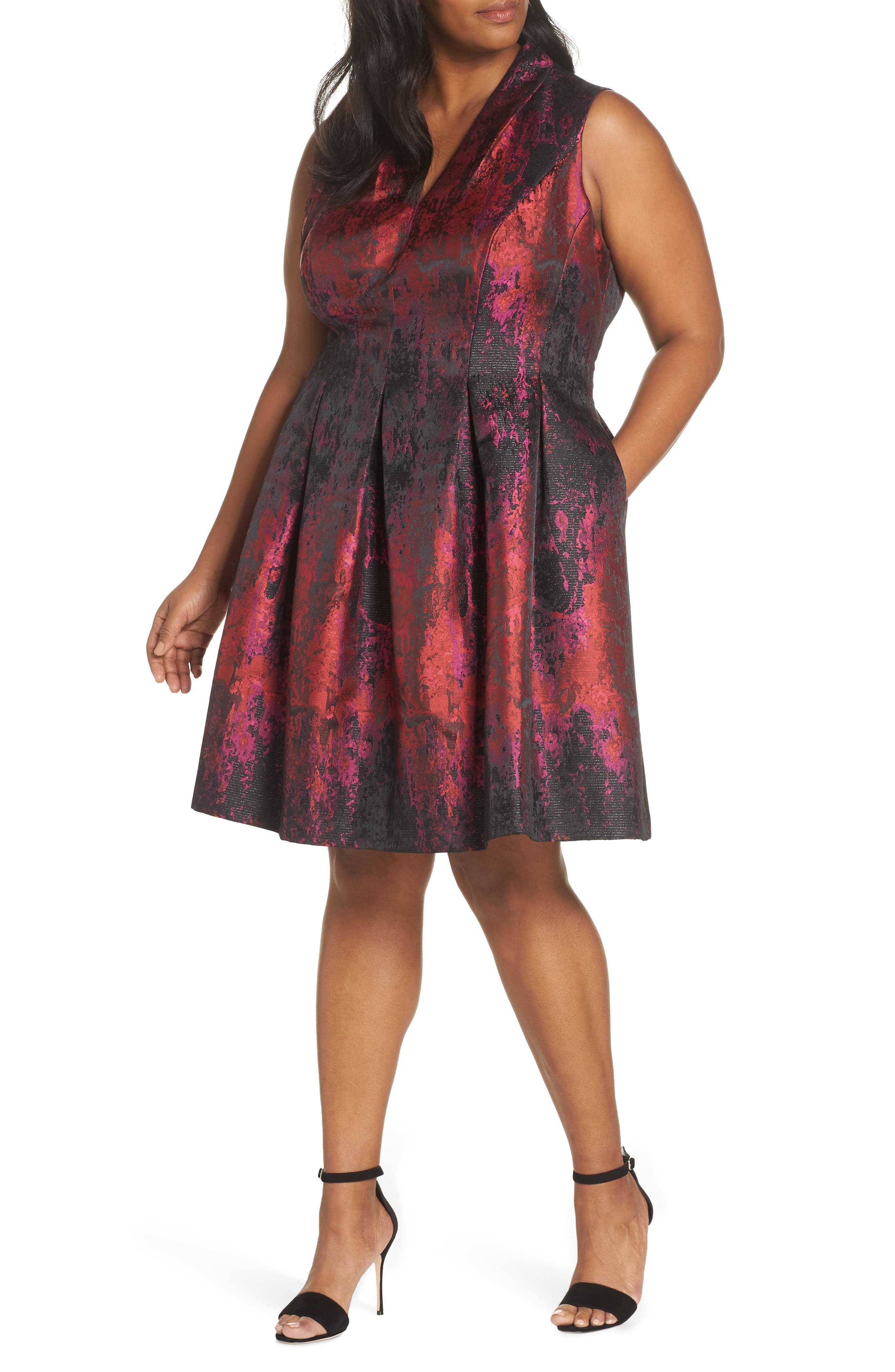 Plus Size Vince Camuto Sleeveless Jacquard Fit & Flare Dress, Pink