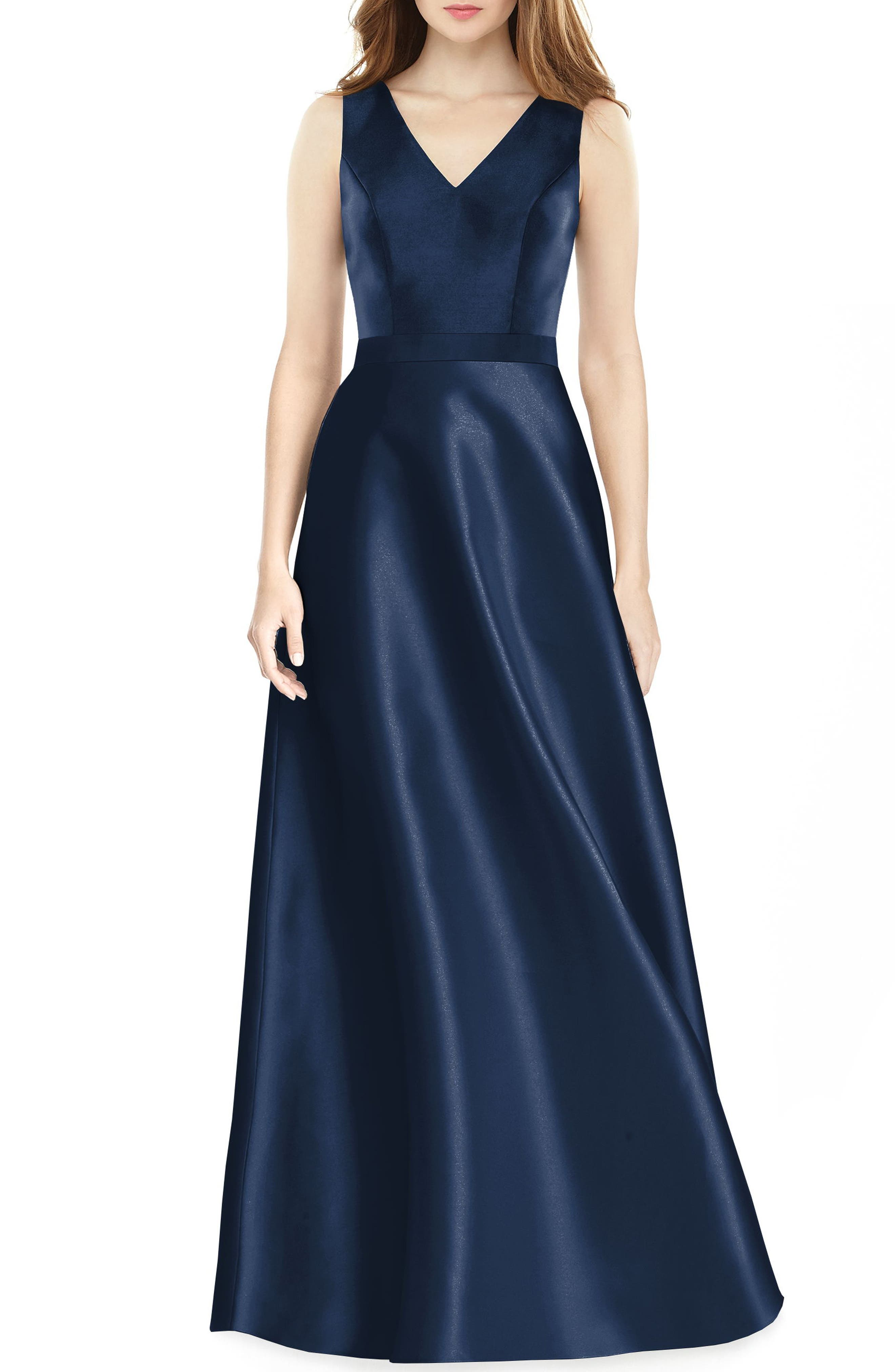 Alfred Sung Sleeveless Sateen Gown, Blue